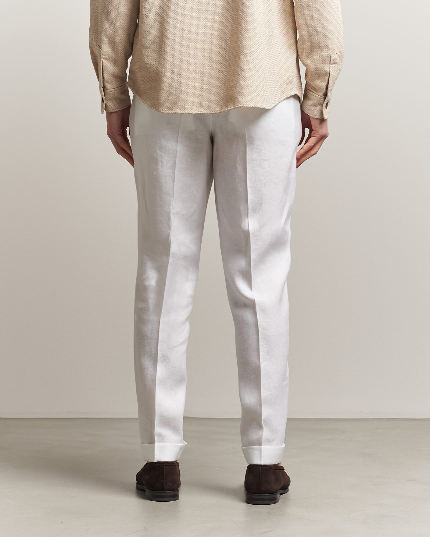 Heren | Broeken | BOSS CAMEL | Peet Linen Pleated Trousers White