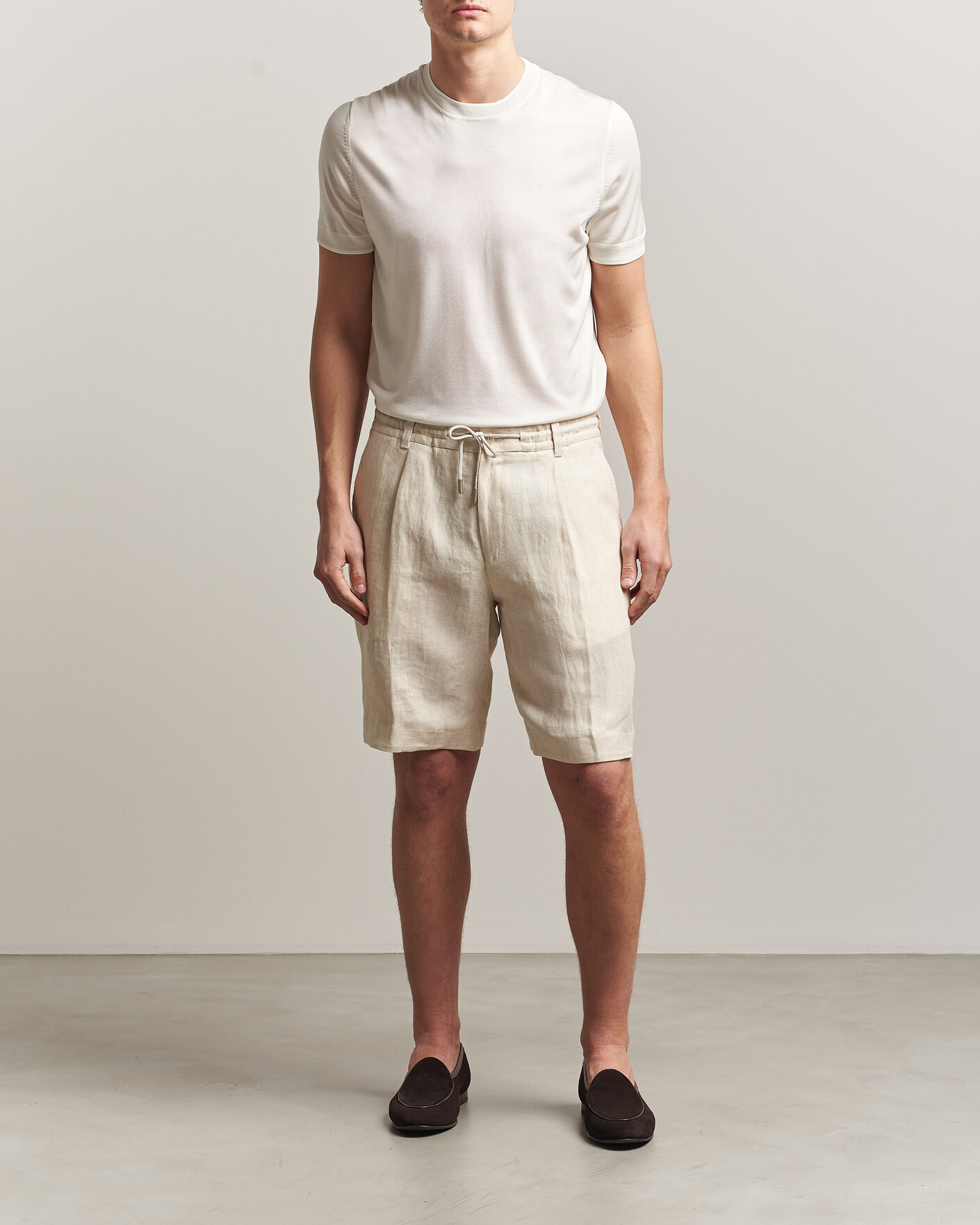 Heren | Korte broek | BOSS CAMEL | Peet Linen Drawstring Shorts Open White