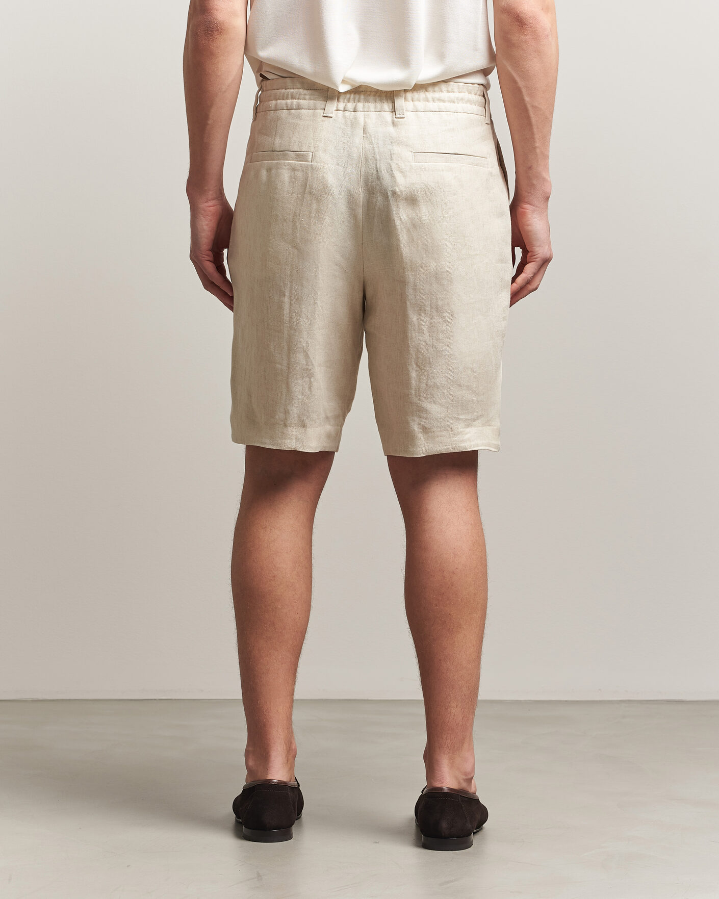 Heren | Korte broek | BOSS CAMEL | Peet Linen Drawstring Shorts Open White