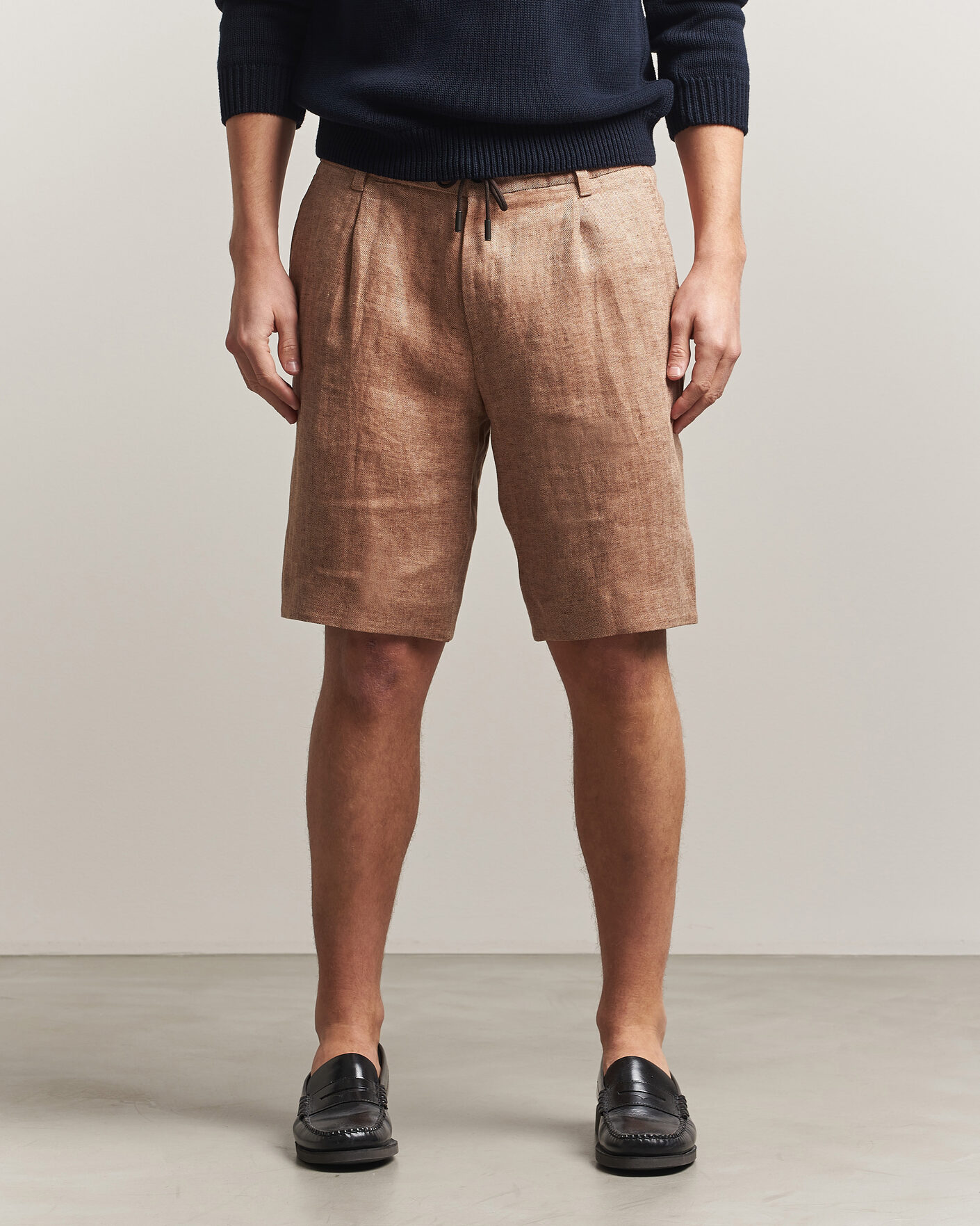 Heren | Korte broek | BOSS CAMEL | Peet Linen Drawstring Shorts Medium Beige