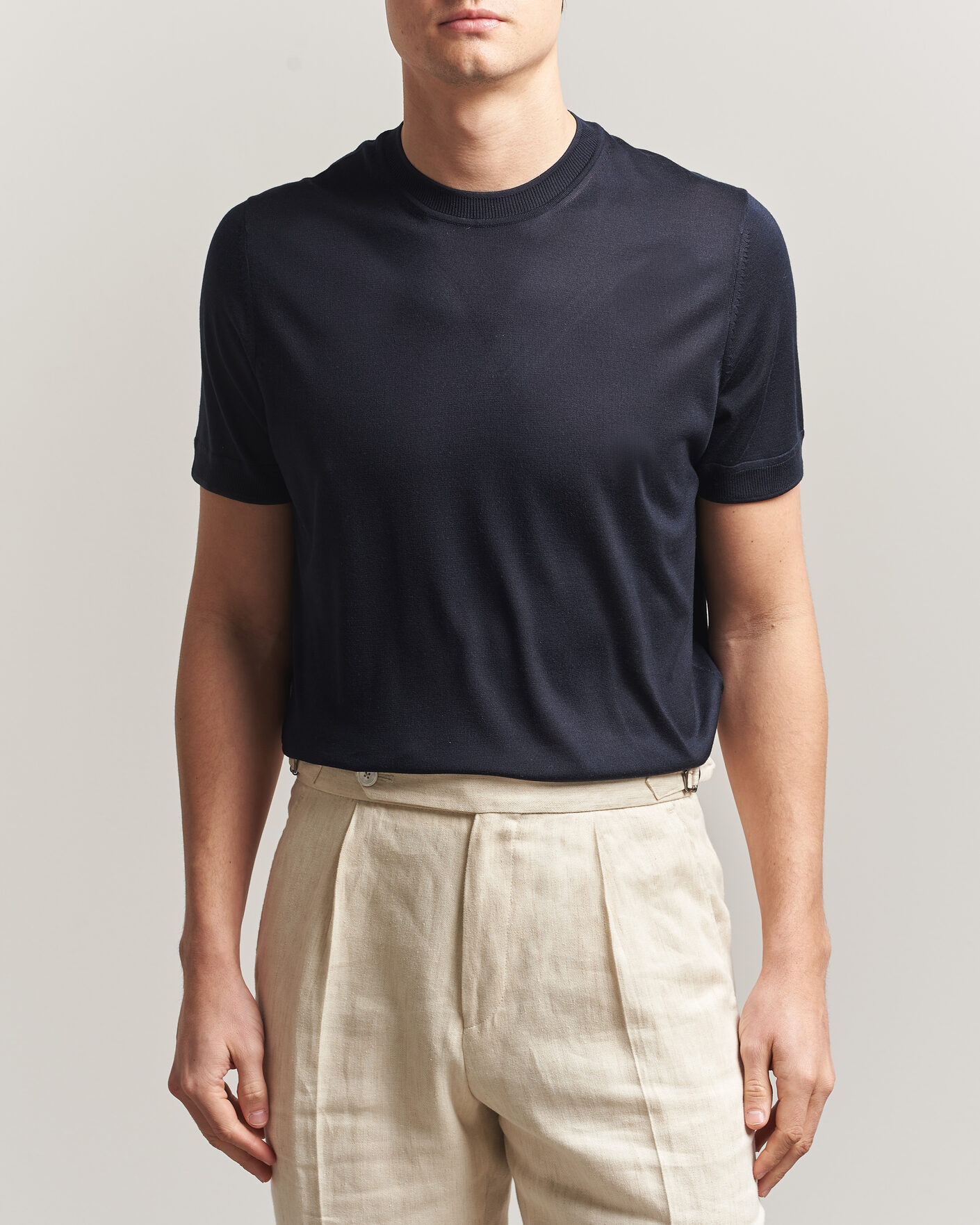 Heren | T-shirts | BOSS CAMEL | Nottano Silk Knitted T-Shirt Dark Blue