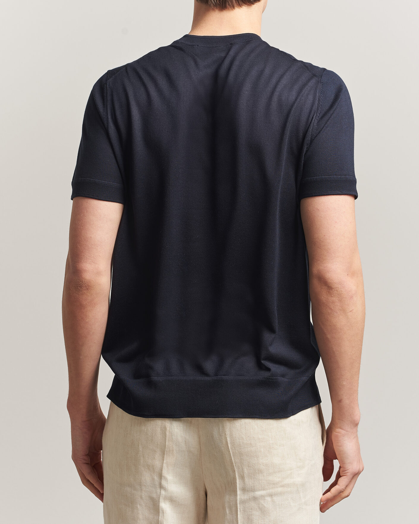 Heren | T-shirts | BOSS CAMEL | Nottano Silk Knitted T-Shirt Dark Blue