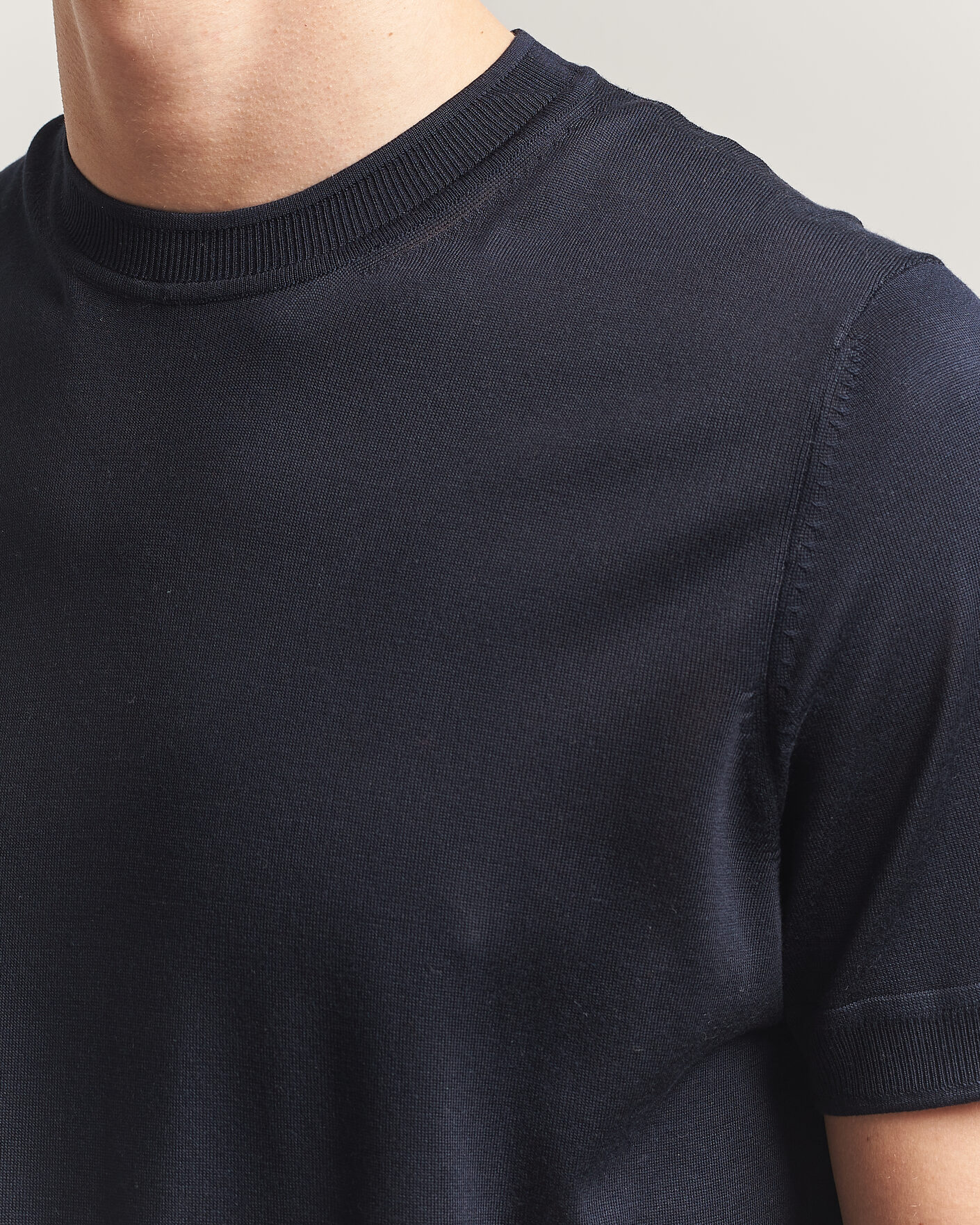 Heren | T-shirts | BOSS CAMEL | Nottano Silk Knitted T-Shirt Dark Blue