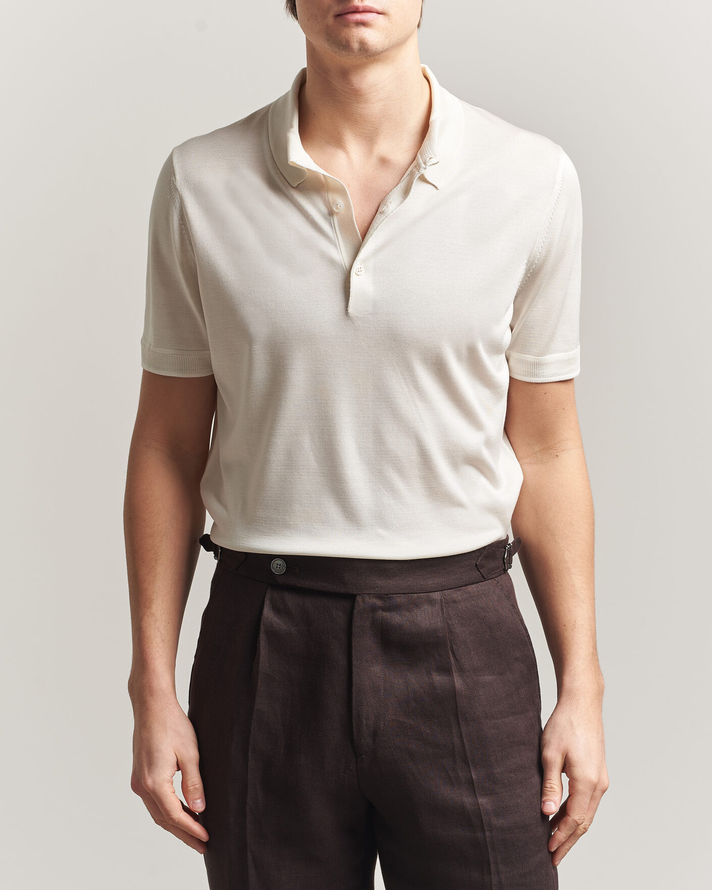 Heren | Polo's | BOSS CAMEL | Novo Silk Knitted Polo Open White