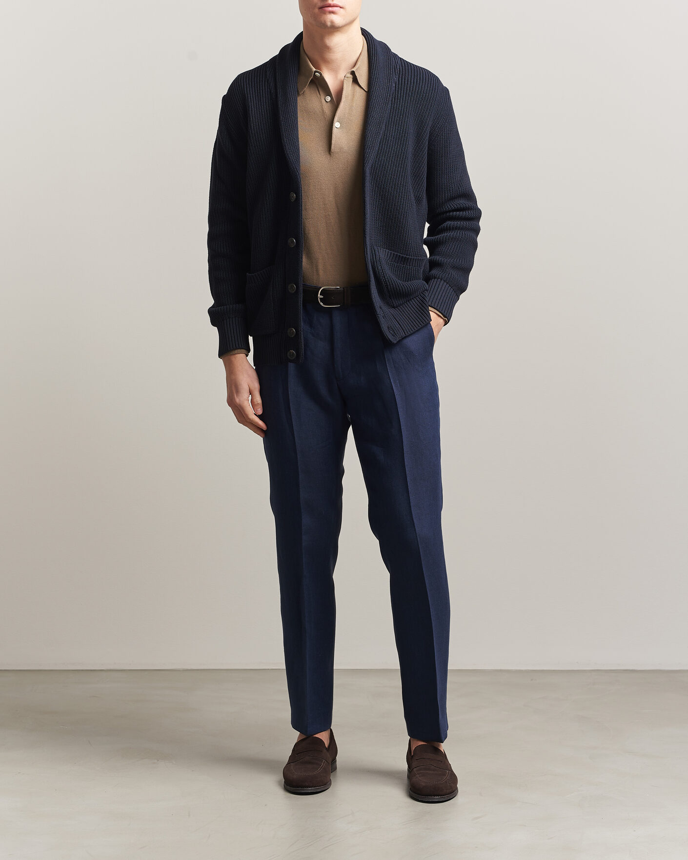 Heren | Broeken | Oscar Jacobson | Dandy Linen Trousers Navy