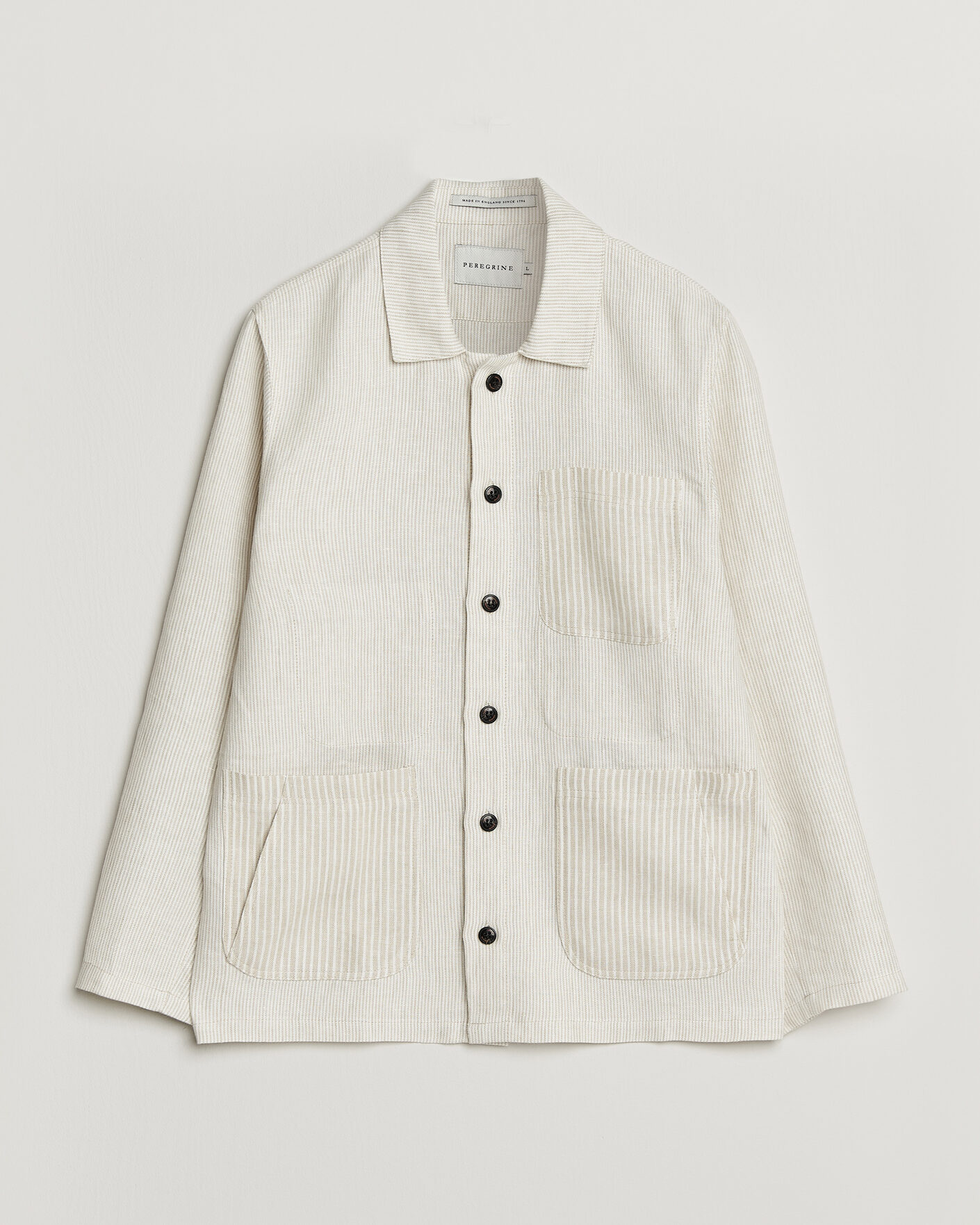 Heren | Overhemden | Peregrine | Windsor Linen Shacket Beige Stripe
