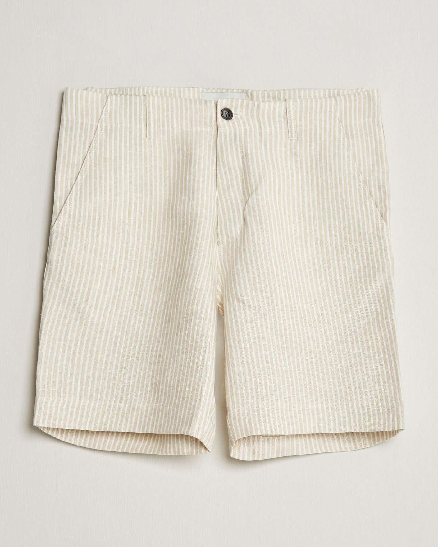 Heren | Overhemden | Peregrine | Windsor Linen Shorts Beige Stripe