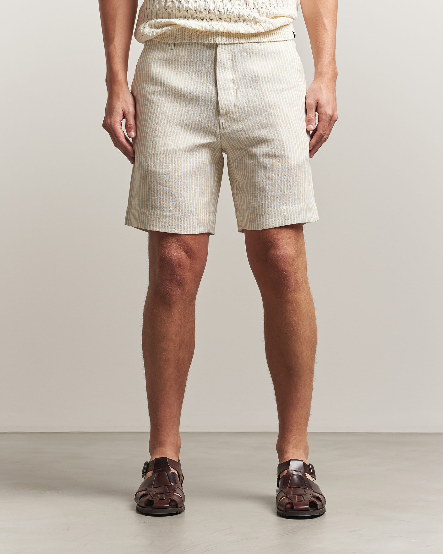 Heren | Overhemden | Peregrine | Windsor Linen Shorts Beige Stripe