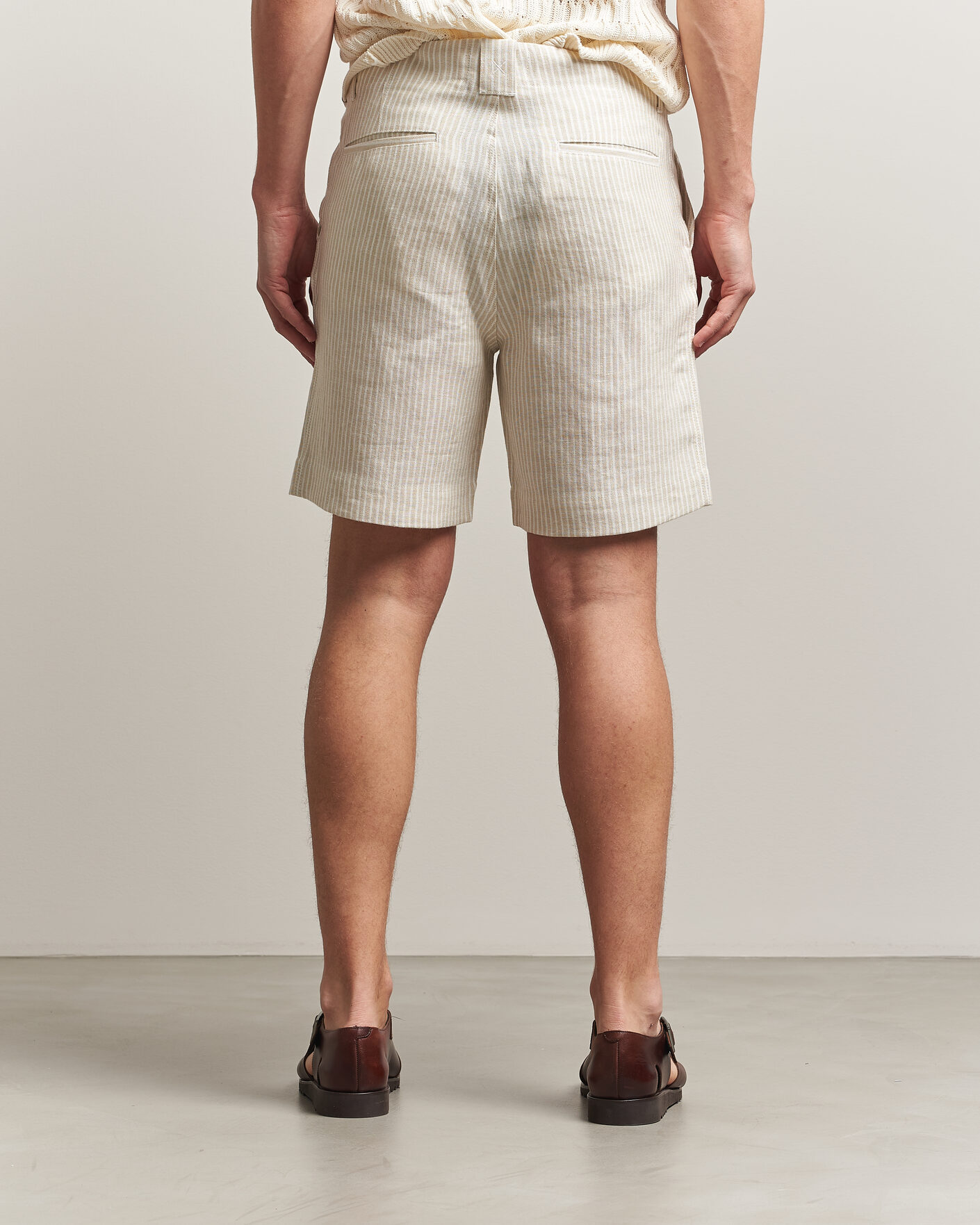 Heren | Overhemden | Peregrine | Windsor Linen Shorts Beige Stripe