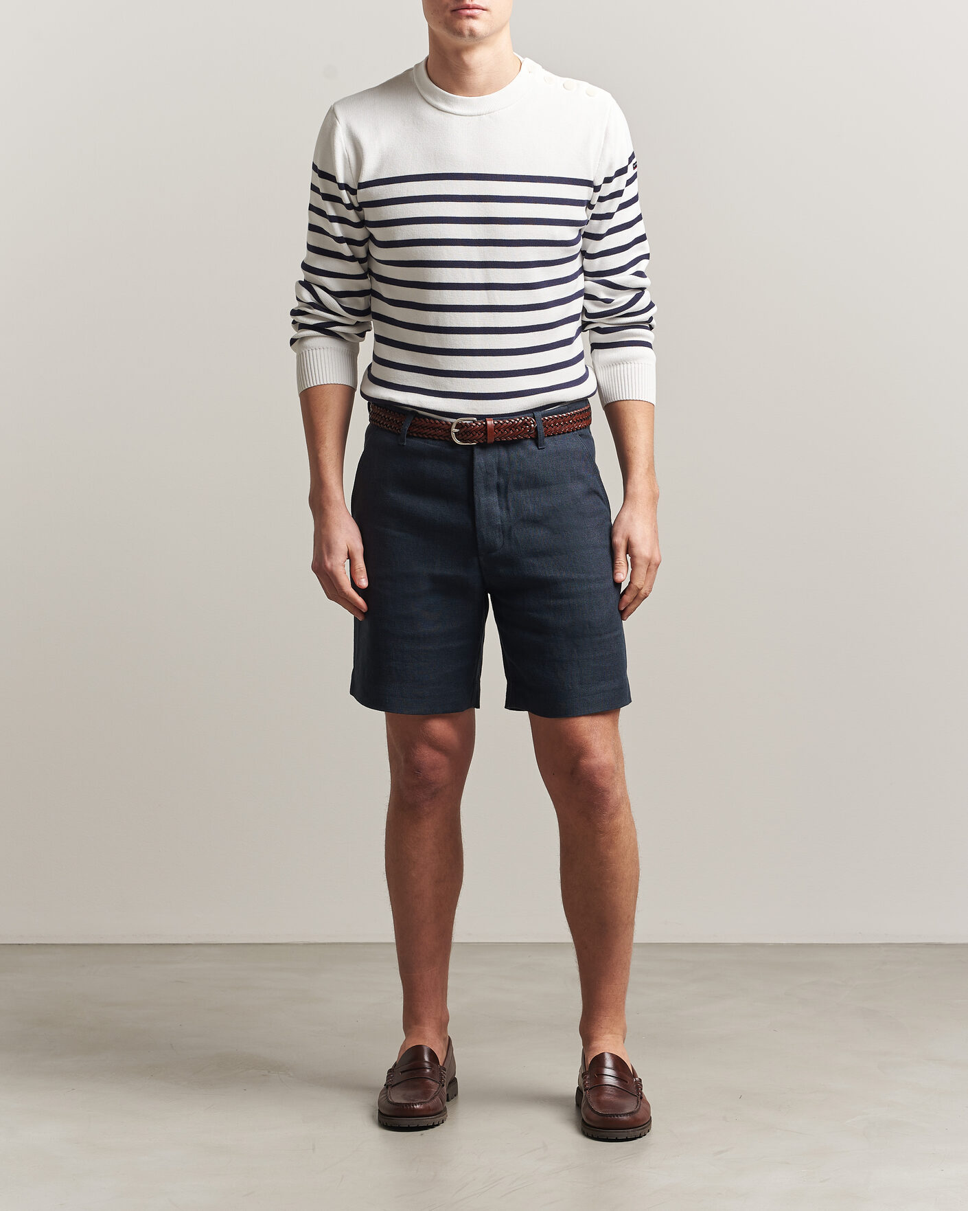 Heren | Korte broek | Peregrine | Windsor Linen Shorts Navy Stripe