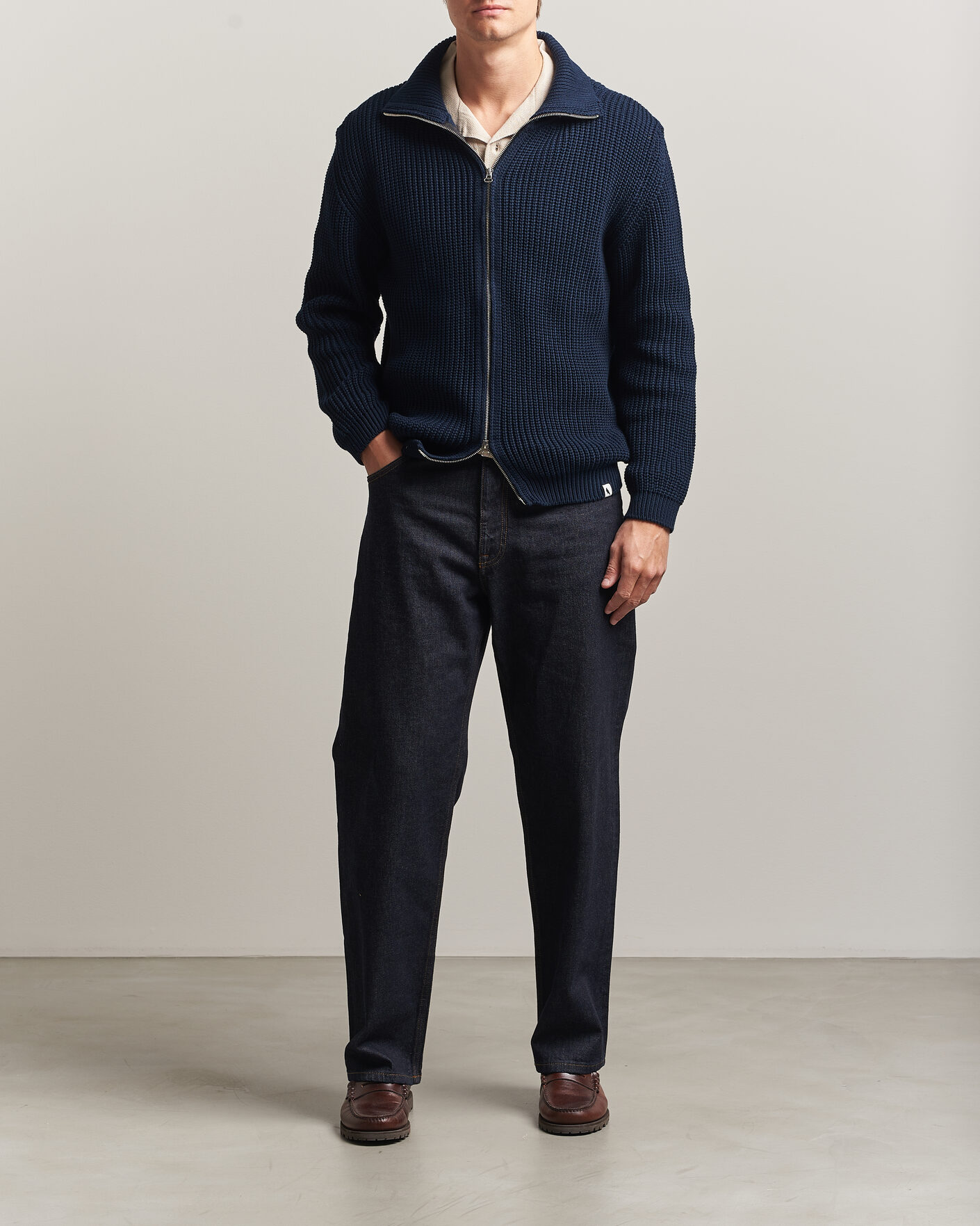 Heren | Truien | Peregrine | River Cotton Zip Cardigan Navy