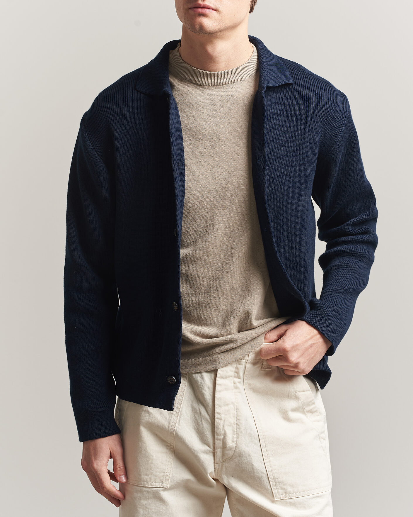 Heren | Truien | Peregrine | River Knitted Cotton Schacket Navy
