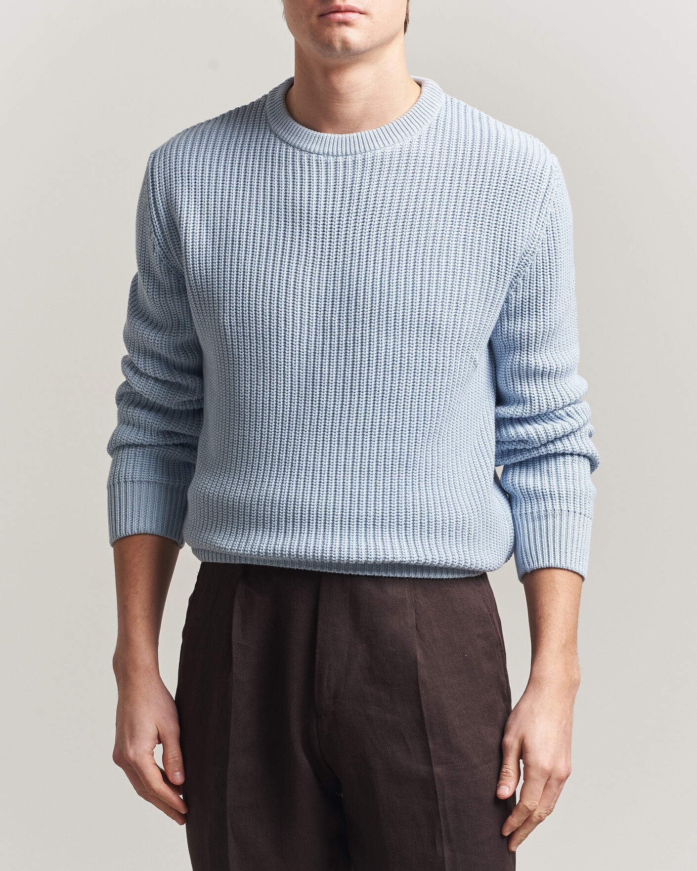 Heren | Truien | Morgano | Supersoft Egyptian Cotton Fisher Man Crew Light Blue