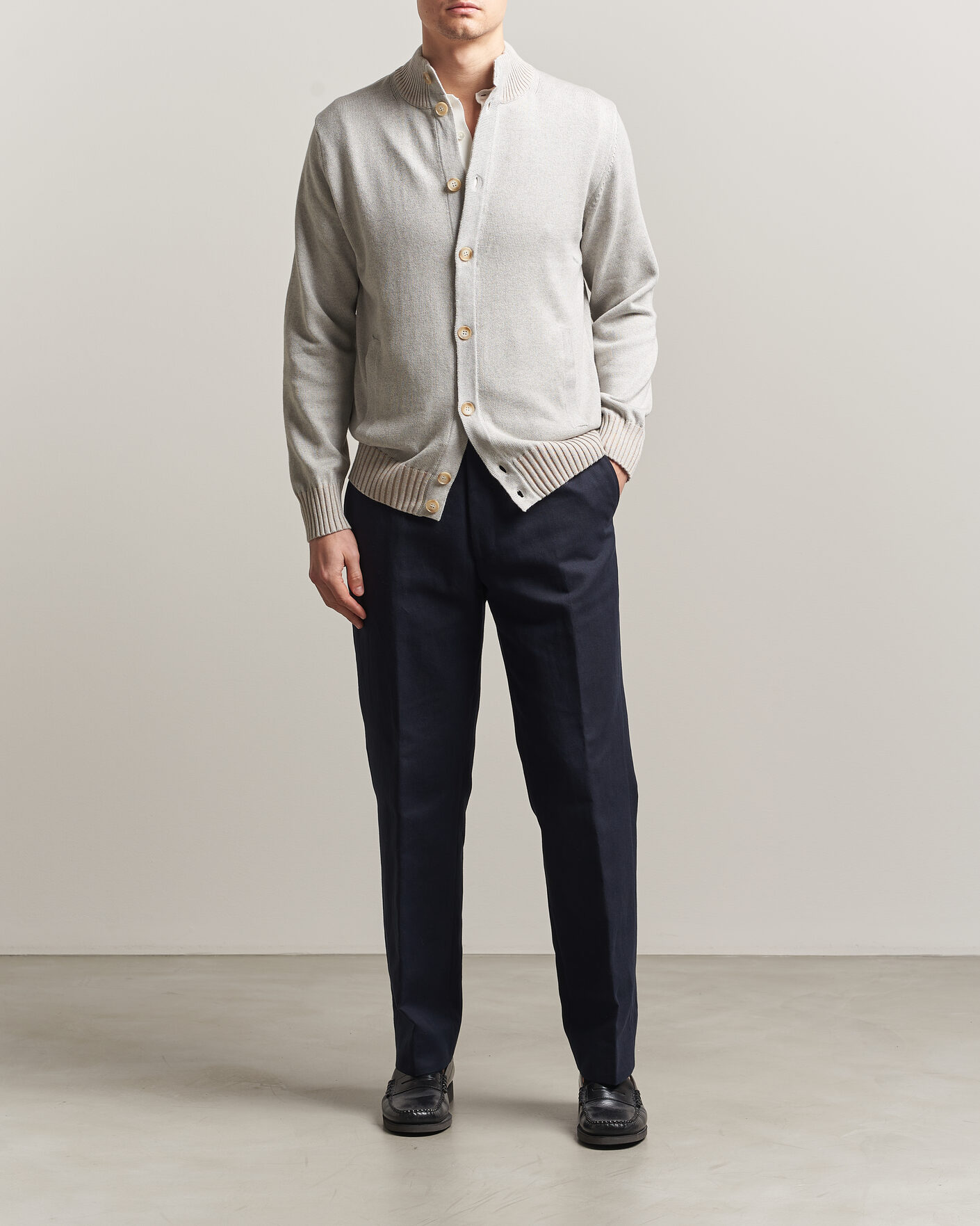 Heren | Truien | Morgano | Cotton/Cashmere Knitted Cardigan Light Grey