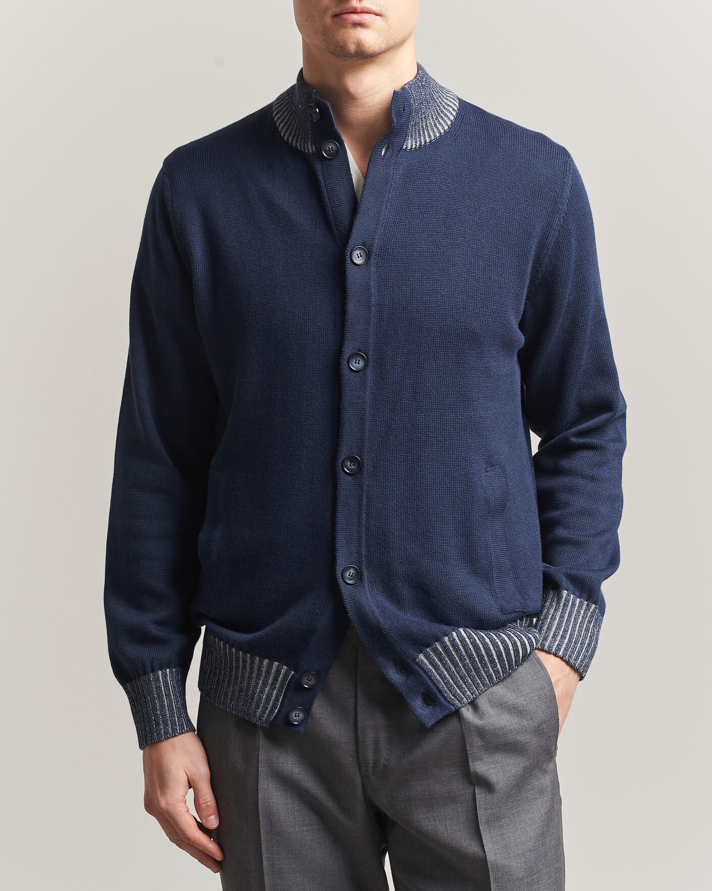 Heren | Truien | Morgano | Cotton/Cashmere Knitted Cardigan Navy