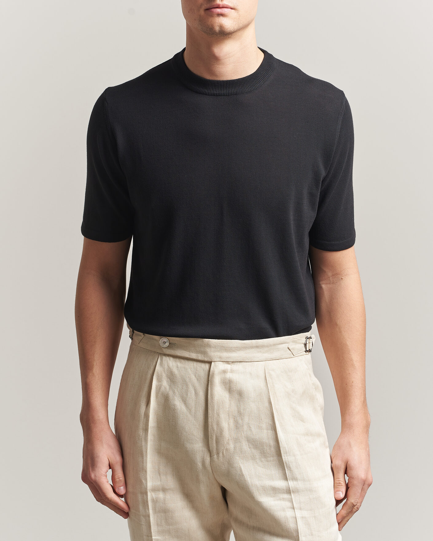Heren | T-shirts | Morgano | Knitted Cotton Crepe T-Shirt Black