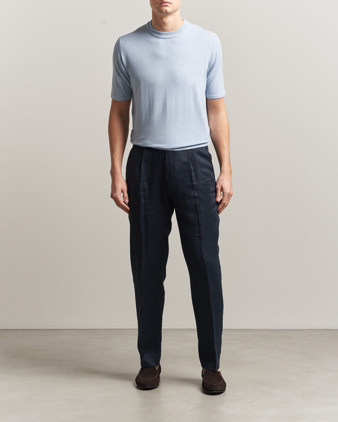 Heren | T-shirts | Morgano | Knitted Cotton Crepe T-Shirt Light Blue