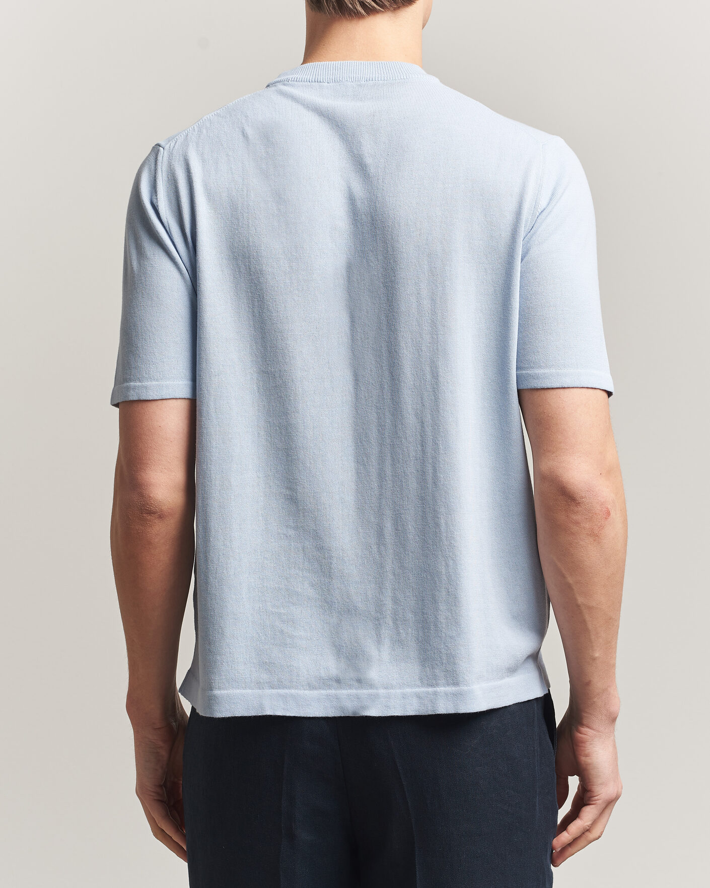 Heren | T-shirts | Morgano | Knitted Cotton Crepe T-Shirt Light Blue