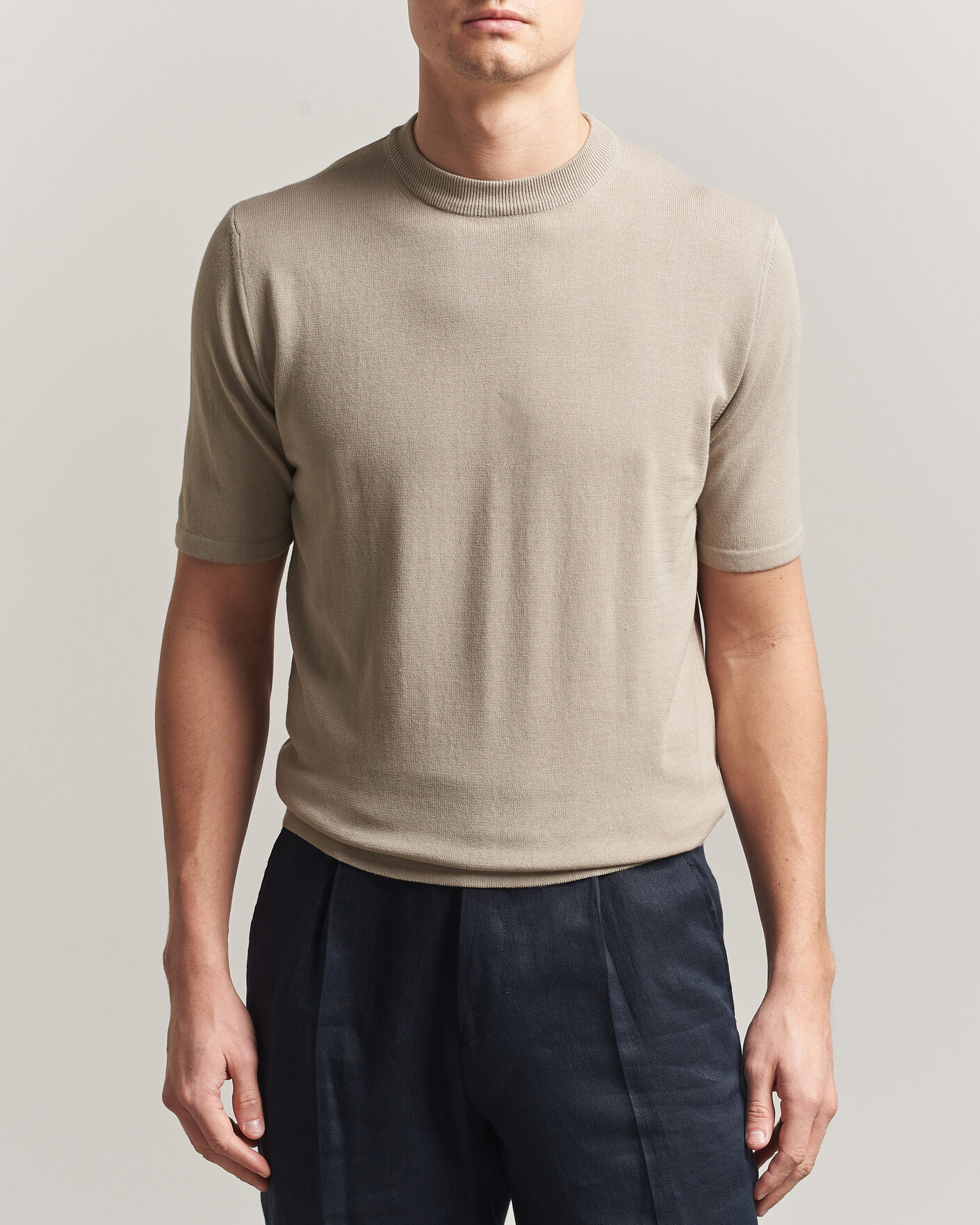 Heren | T-shirts | Morgano | Knitted Cotton Crepe T-Shirt Beige