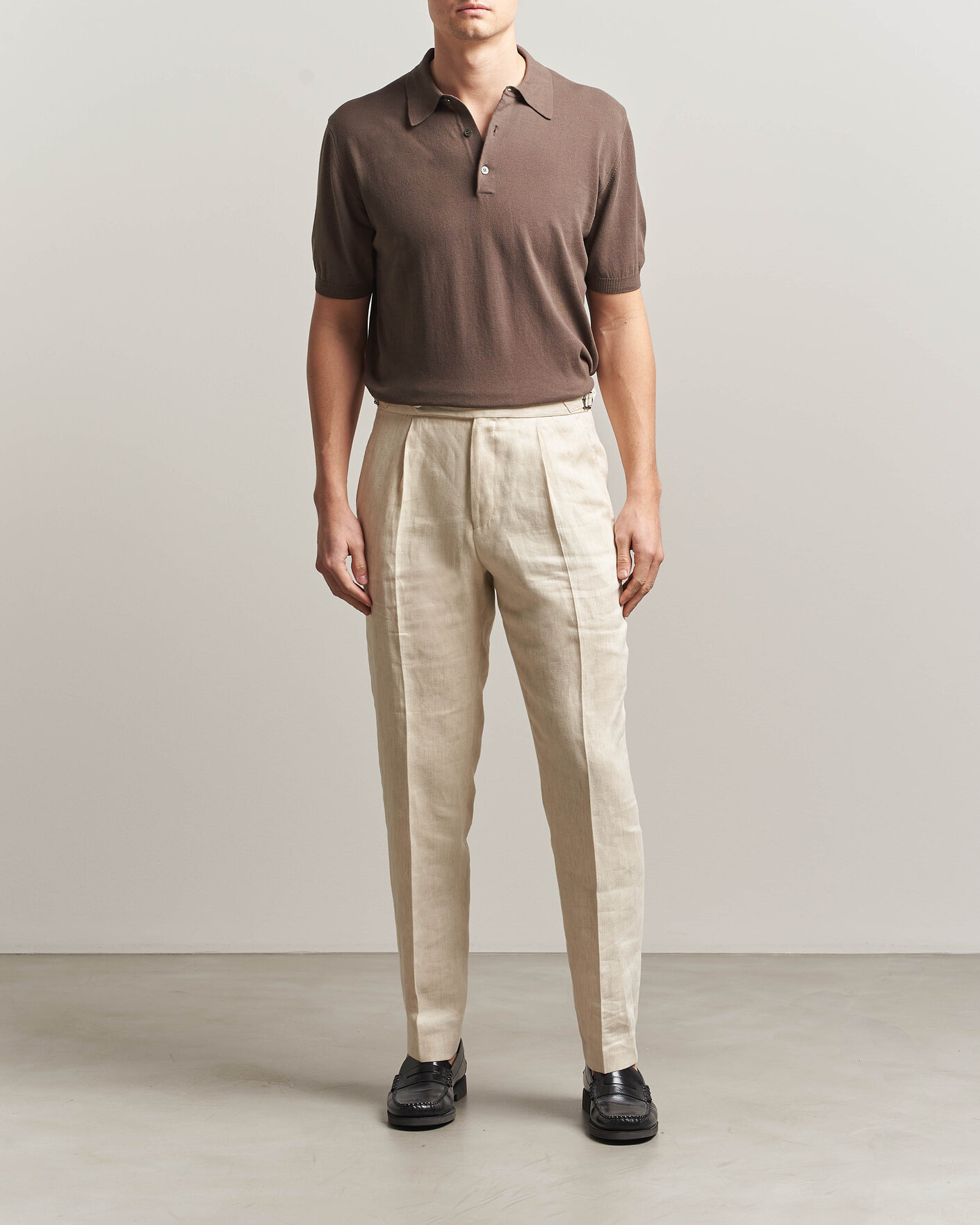 Heren | Polo's | Morgano | Knitted Cotton Crepe Polo Brown