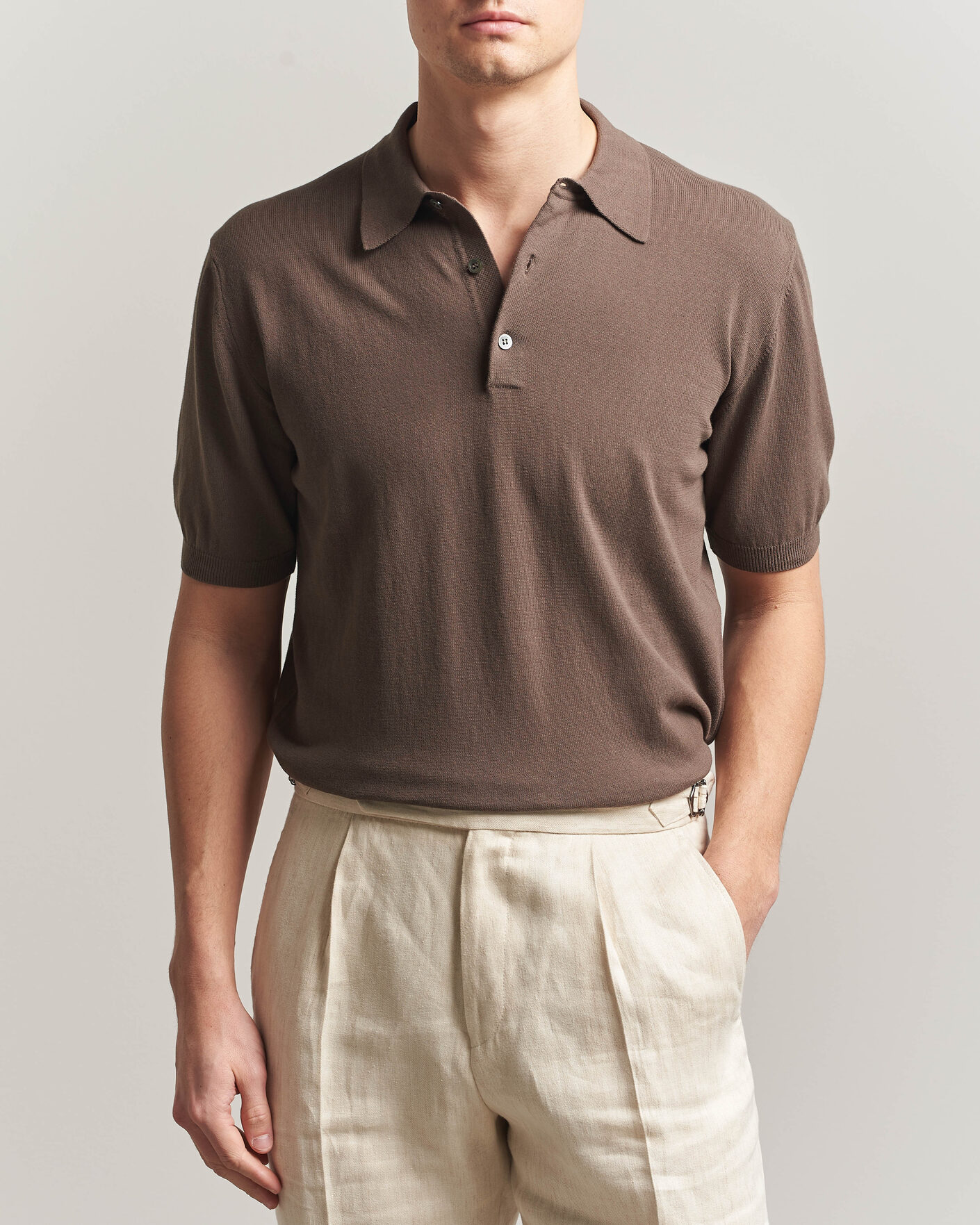 Heren | Polo's | Morgano | Knitted Cotton Crepe Polo Brown