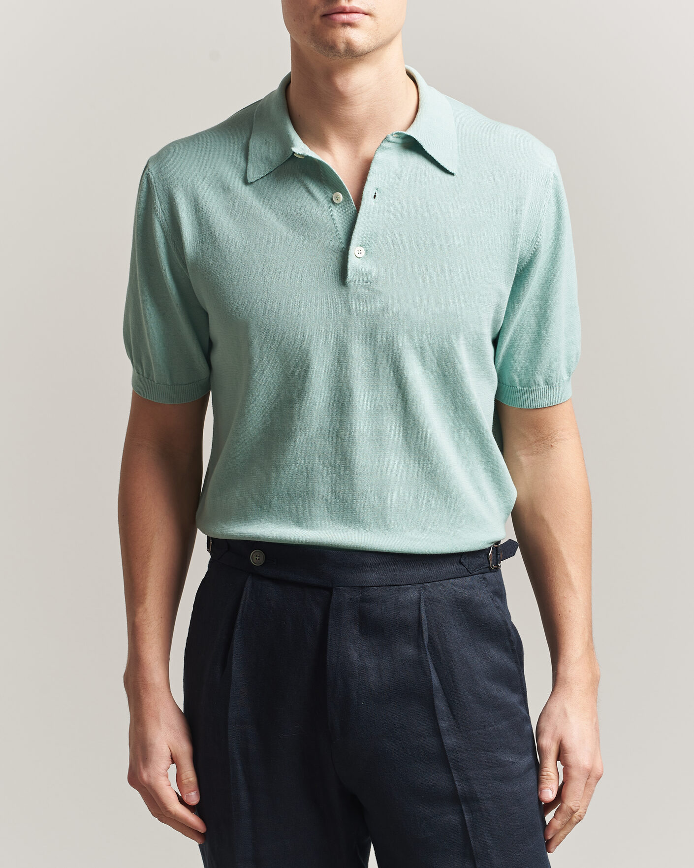 Heren | Polo's | Morgano | Knitted Cotton Crepe Polo Light Green