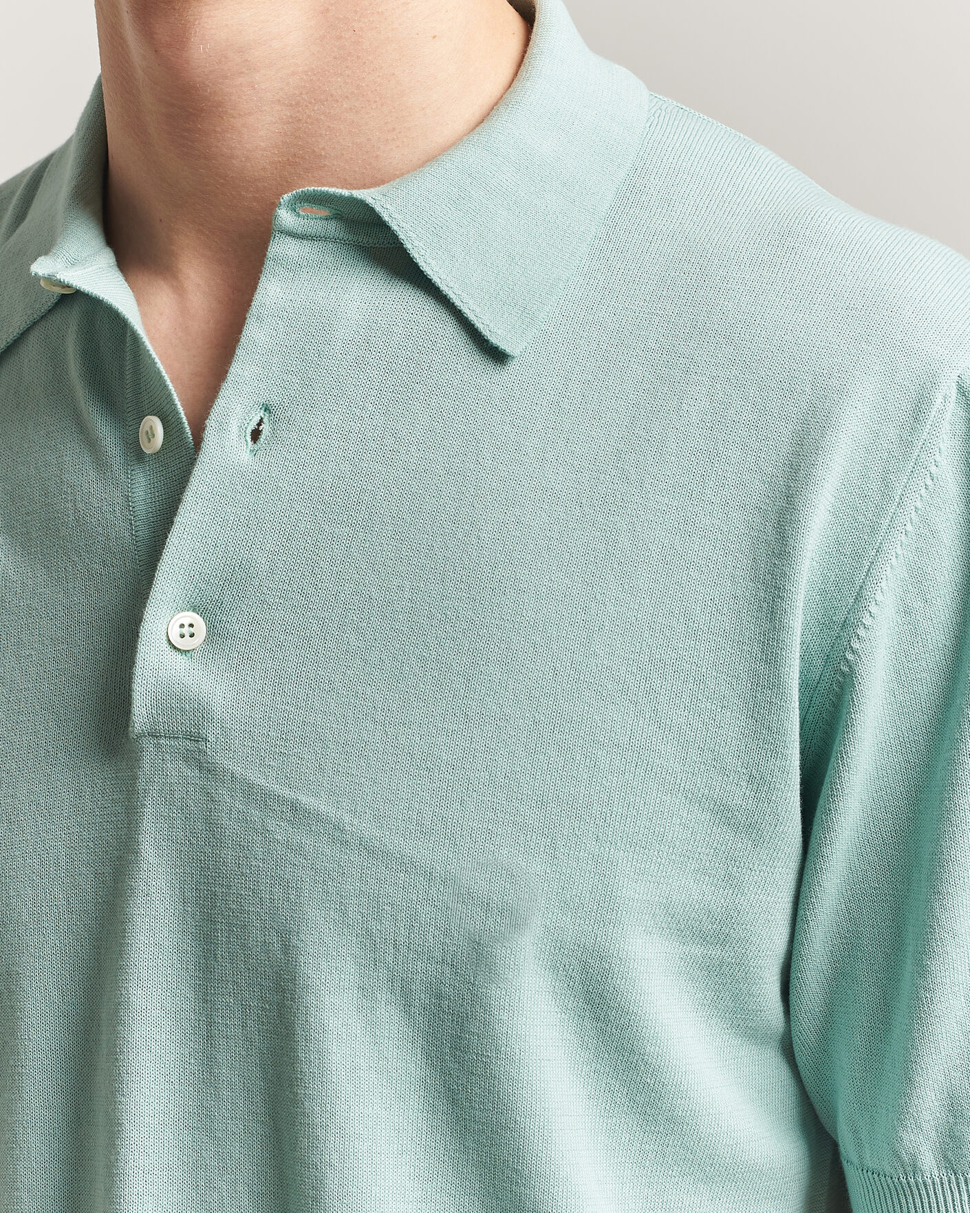 Heren | Polo's | Morgano | Knitted Cotton Crepe Polo Light Green