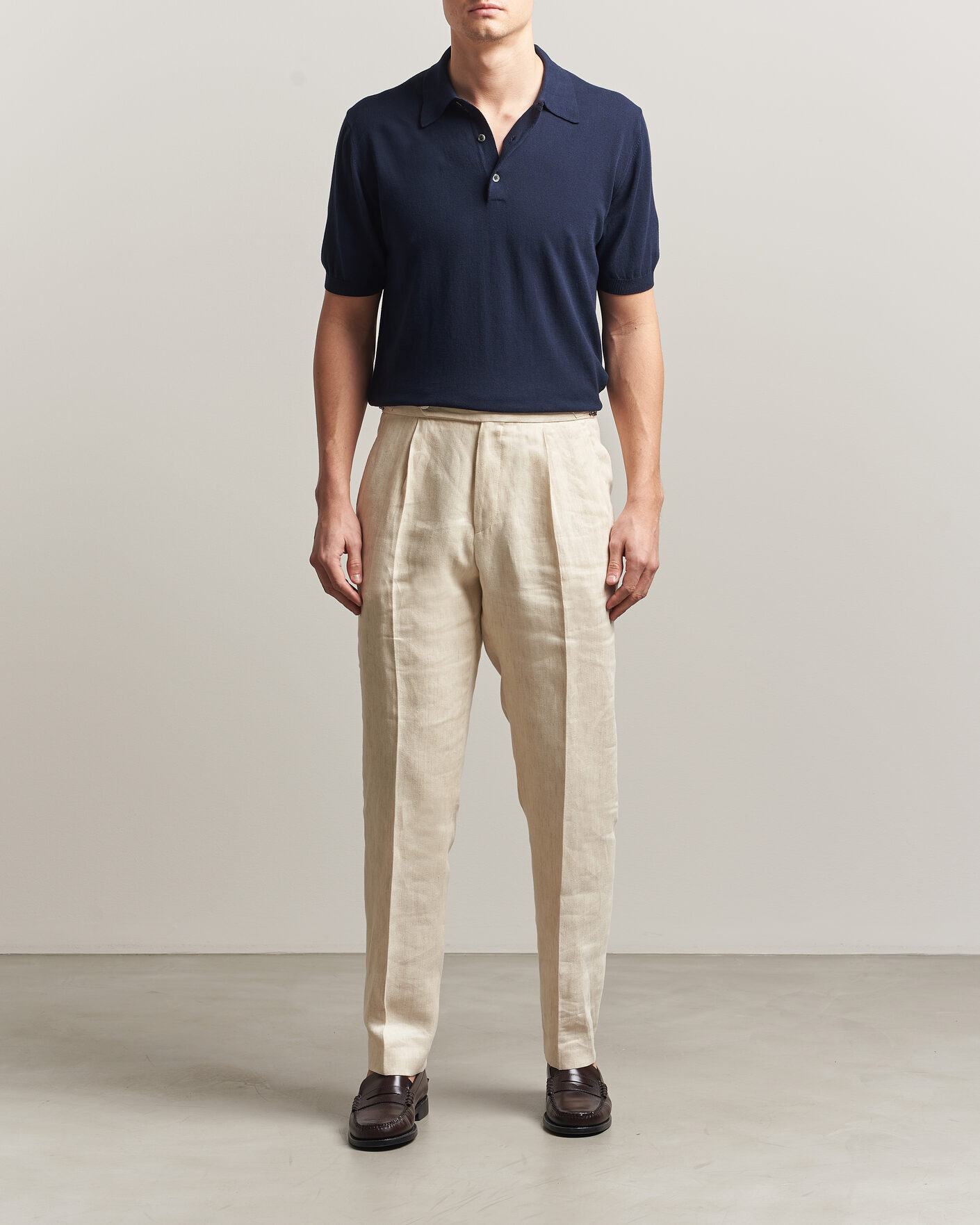 Heren | Polo's | Morgano | Knitted Cotton Crepe Polo Navy