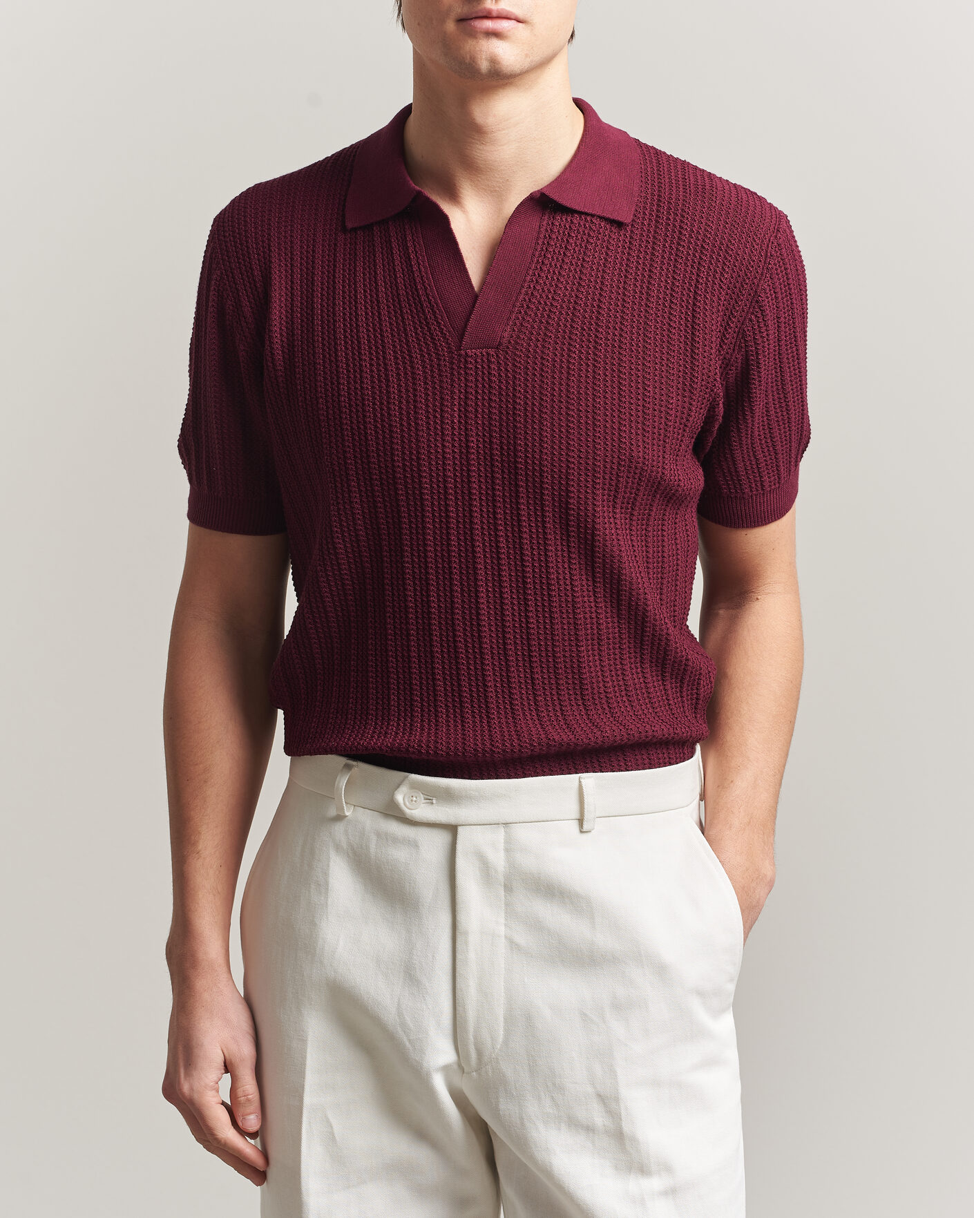 Heren | Polo's | Morgano | Structured Knitted Polo Burgundy
