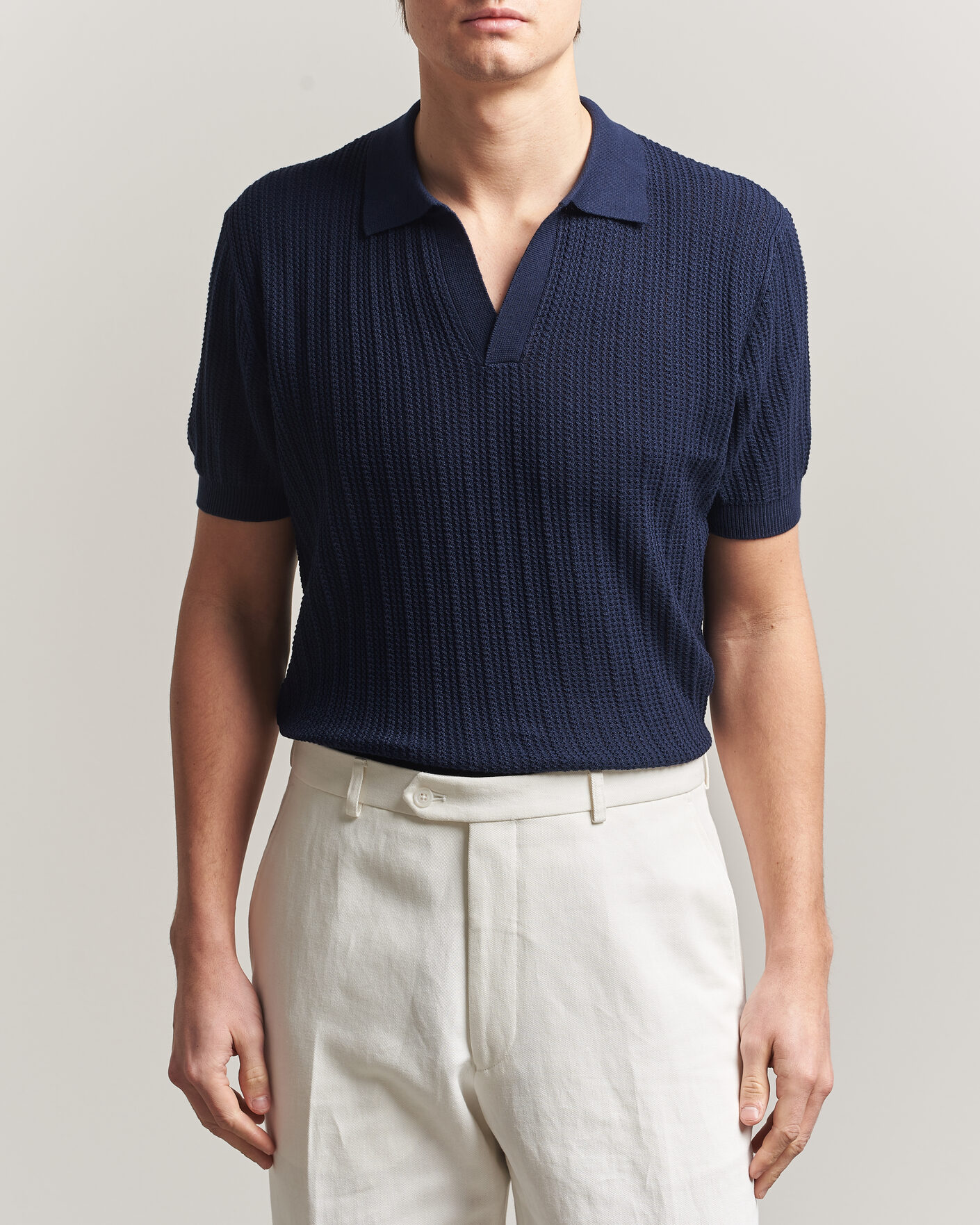 Heren | Polo's | Morgano | Structured Knitted Polo Navy