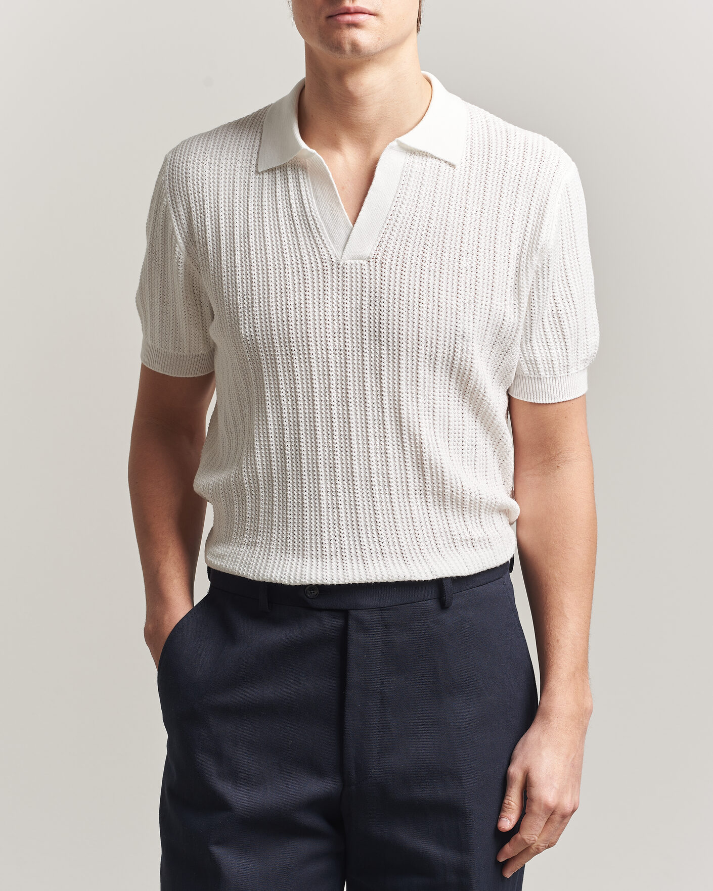 Heren | Polo's | Morgano | Structured Knitted Polo White