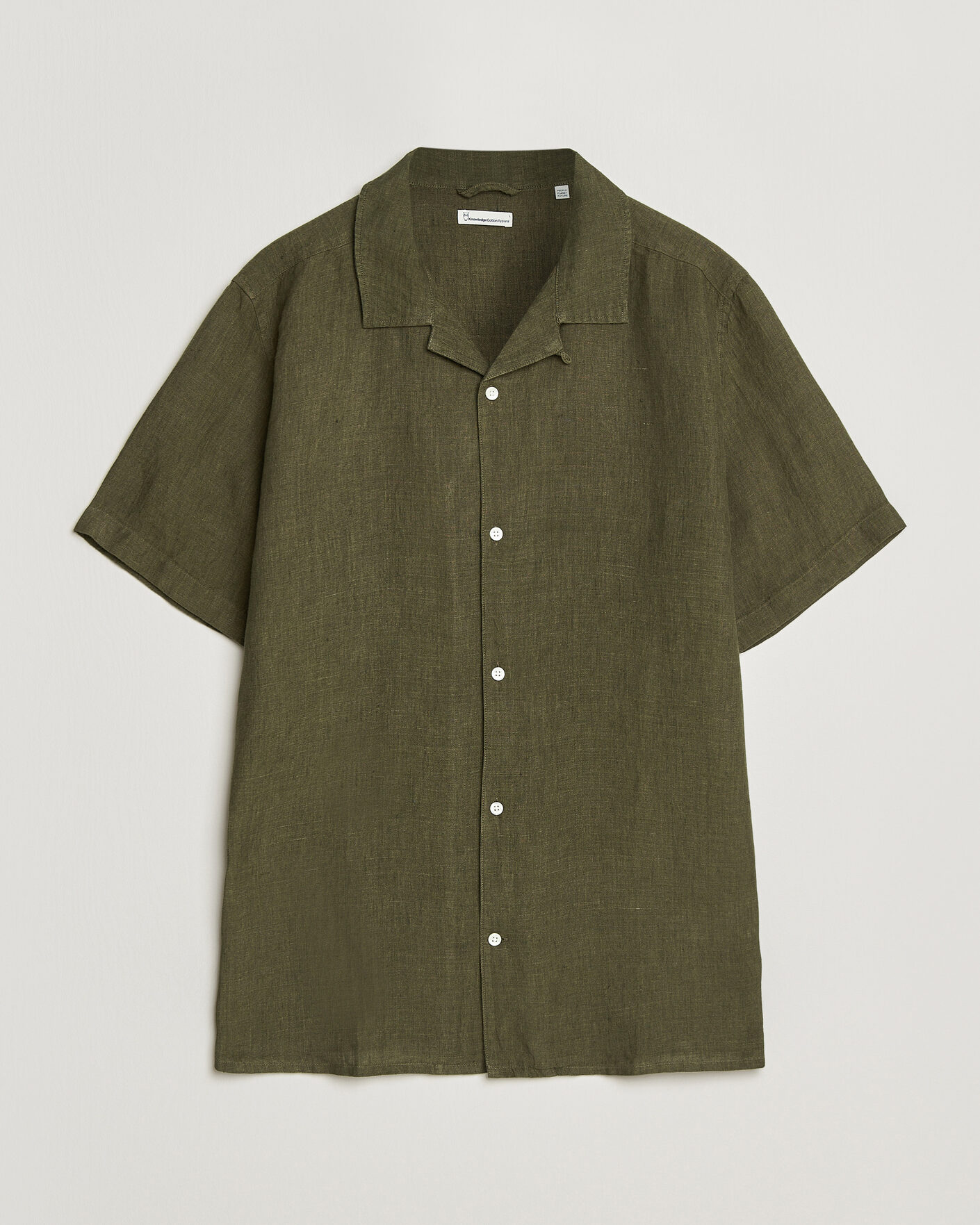 Heren | Overhemden | KnowledgeCotton Apparel | Short Sleeve Linen Resort Shirt Burnt Olive