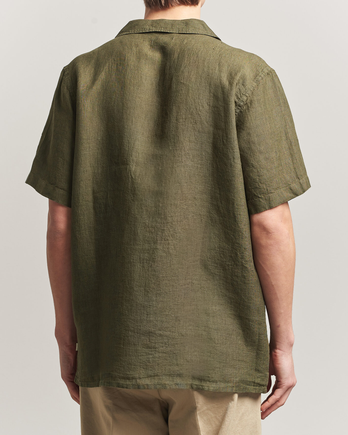 Heren | Overhemden | KnowledgeCotton Apparel | Short Sleeve Linen Resort Shirt Burnt Olive