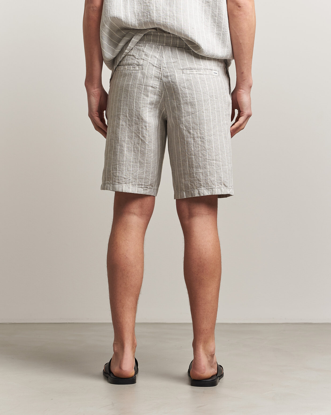Heren | Korte broek | KnowledgeCotton Apparel | Striped Loose Linen Shorts Grey