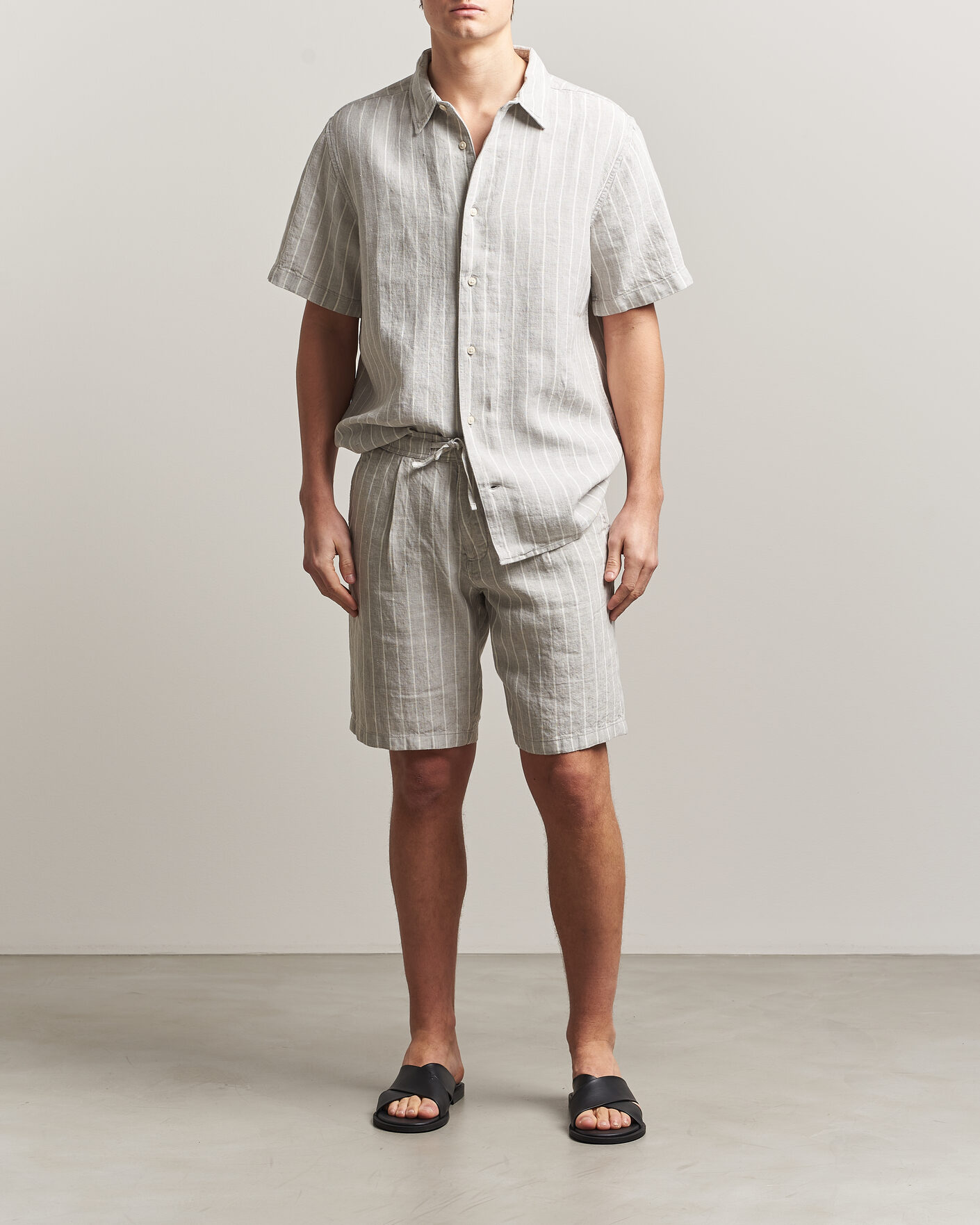 Heren | Overhemden | KnowledgeCotton Apparel | Striped Linen Resort Shirt Grey