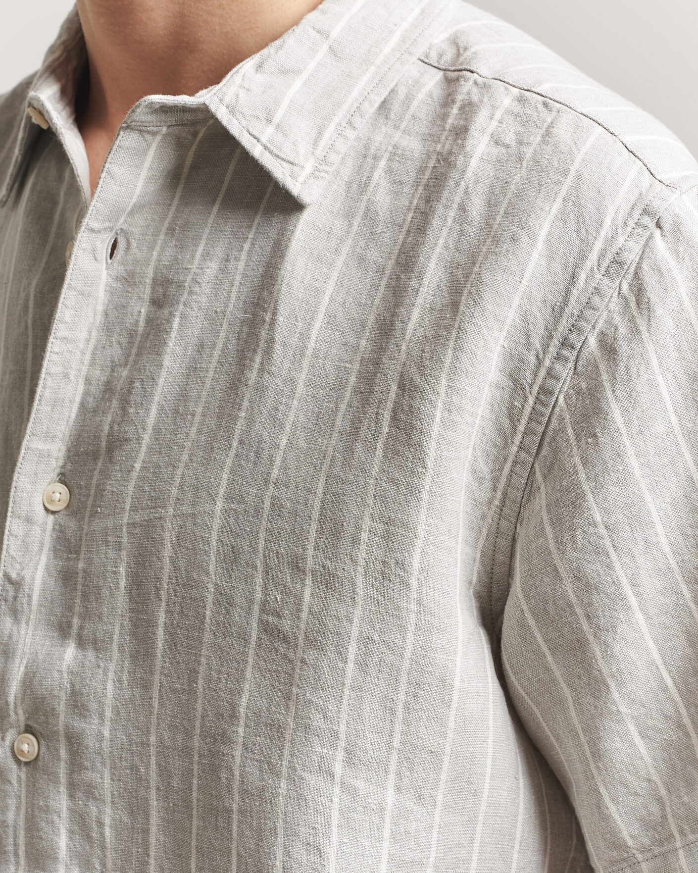 Heren | Overhemden | KnowledgeCotton Apparel | Striped Linen Resort Shirt Grey