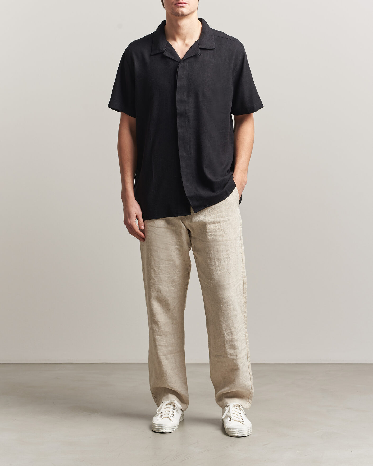 Heren | Overhemden | KnowledgeCotton Apparel | Linen/Lyocell Resort Shirt Black