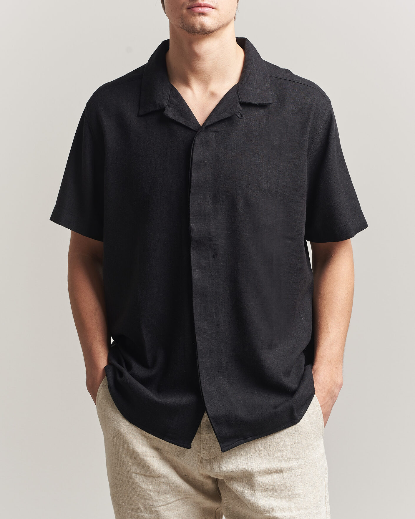 Heren | Overhemden | KnowledgeCotton Apparel | Linen/Lyocell Resort Shirt Black