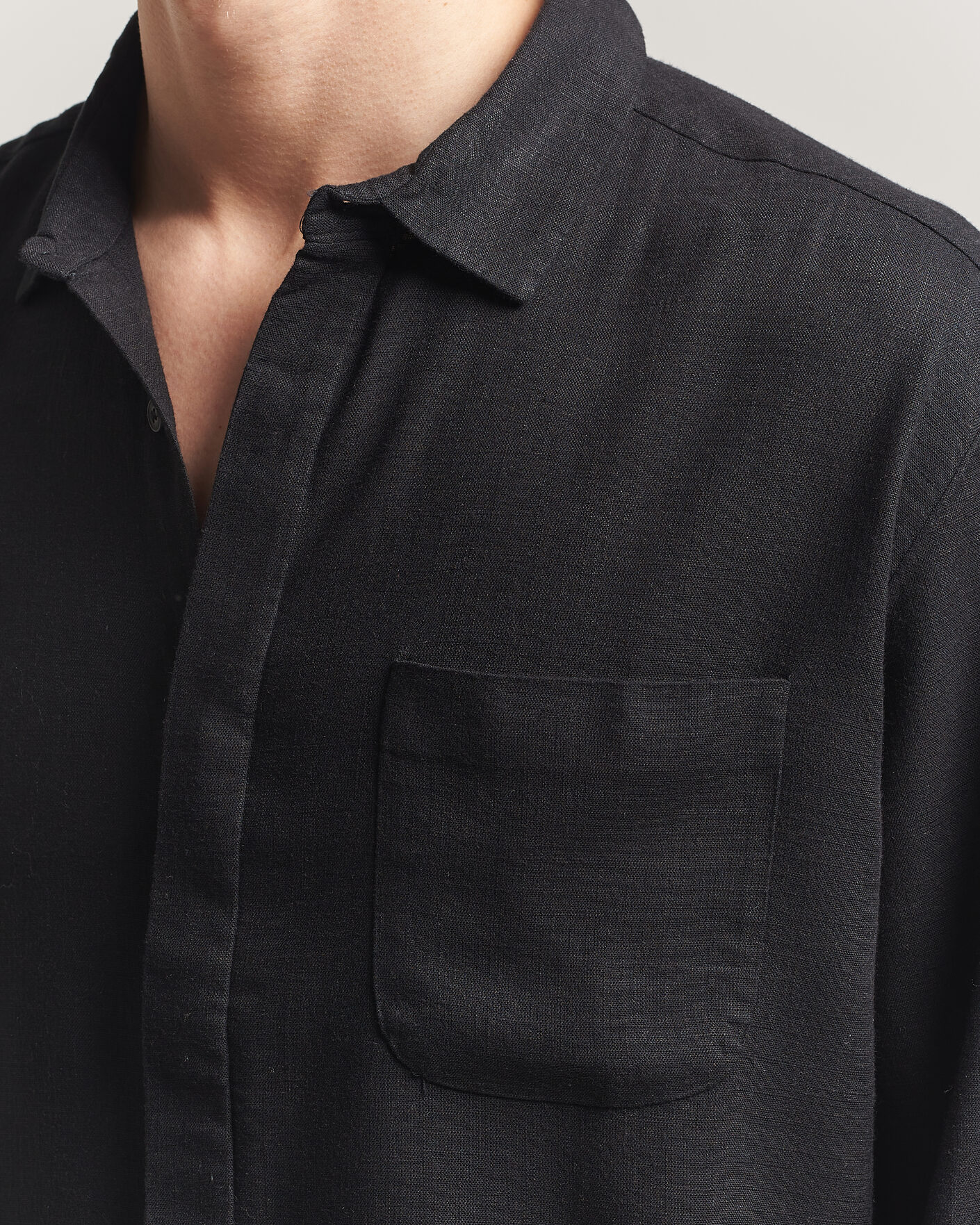 Heren | Overhemden | KnowledgeCotton Apparel | Linen/Lycell Relaxed Long Sleeve Shirt Black