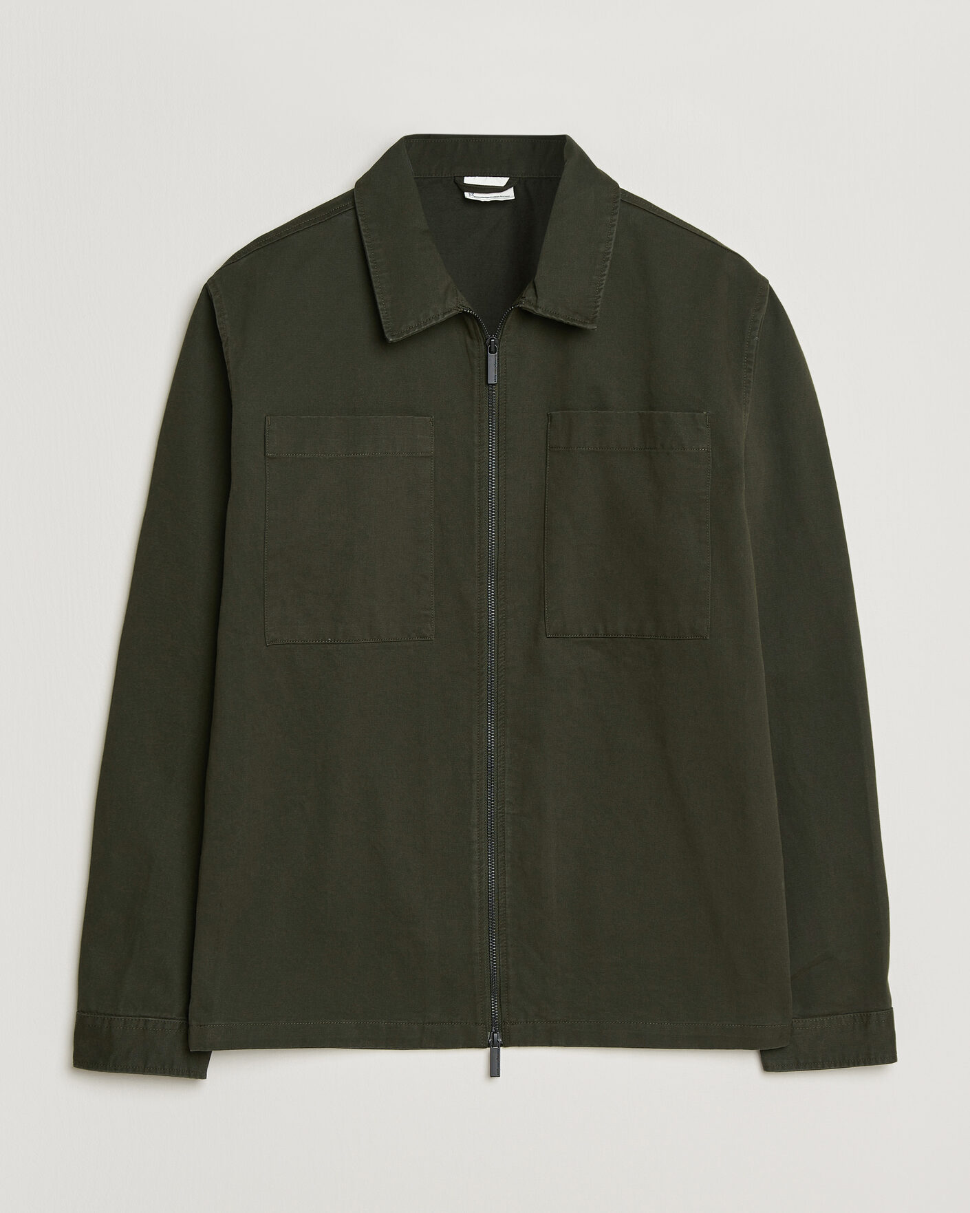 Heren | Overhemden | KnowledgeCotton Apparel | Cotton Twill Stretch Zip Overshirt Forest Night
