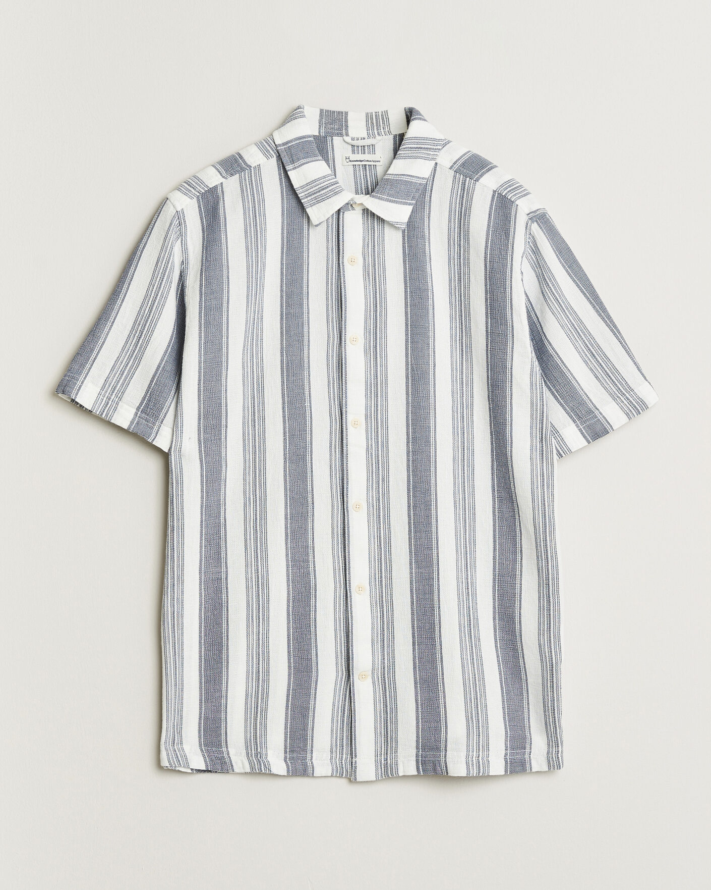 Heren | Overhemden | KnowledgeCotton Apparel | Box Short Sleeve Stripe Shirt Blue Stripe