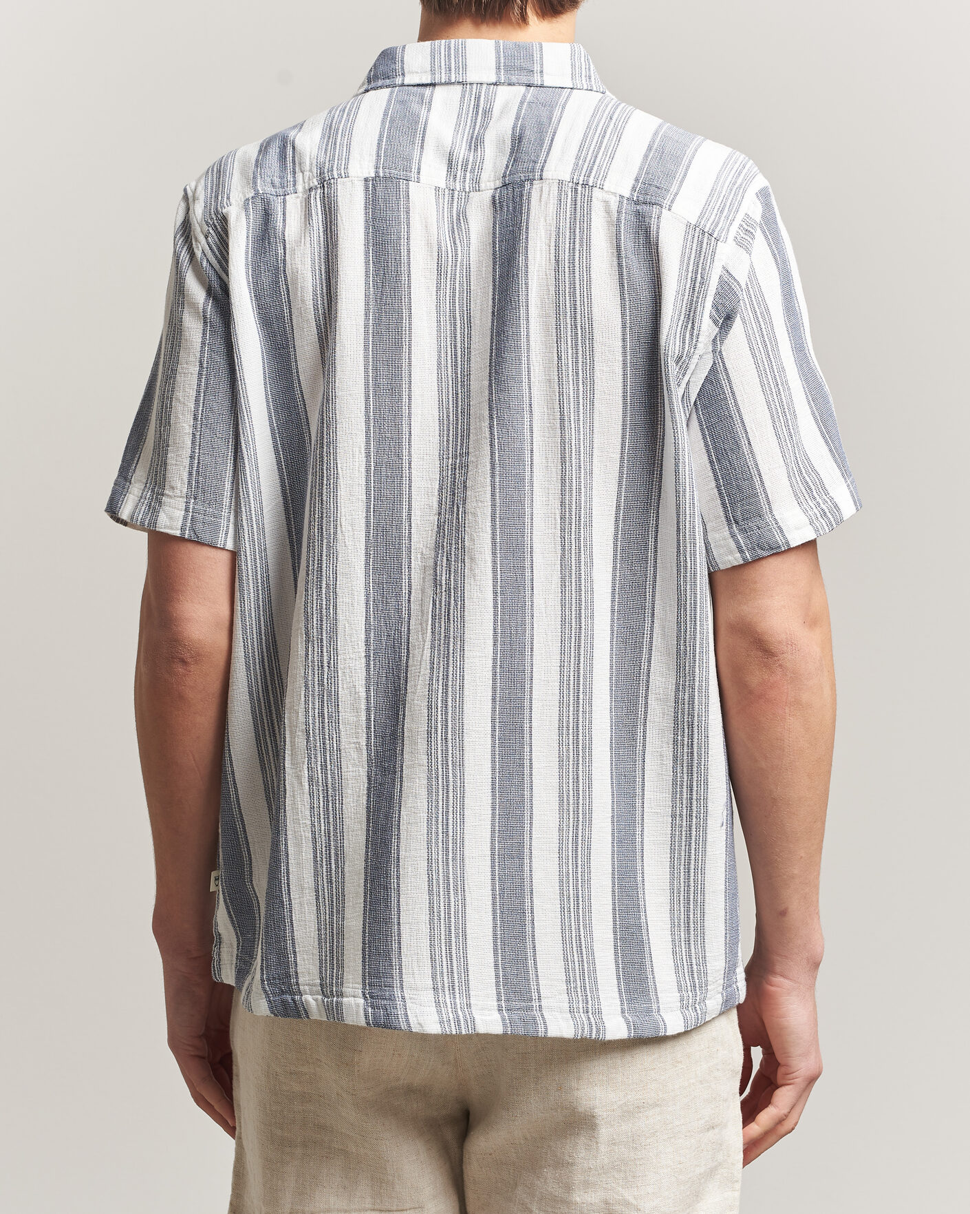 Heren | Overhemden | KnowledgeCotton Apparel | Box Short Sleeve Stripe Shirt Blue Stripe