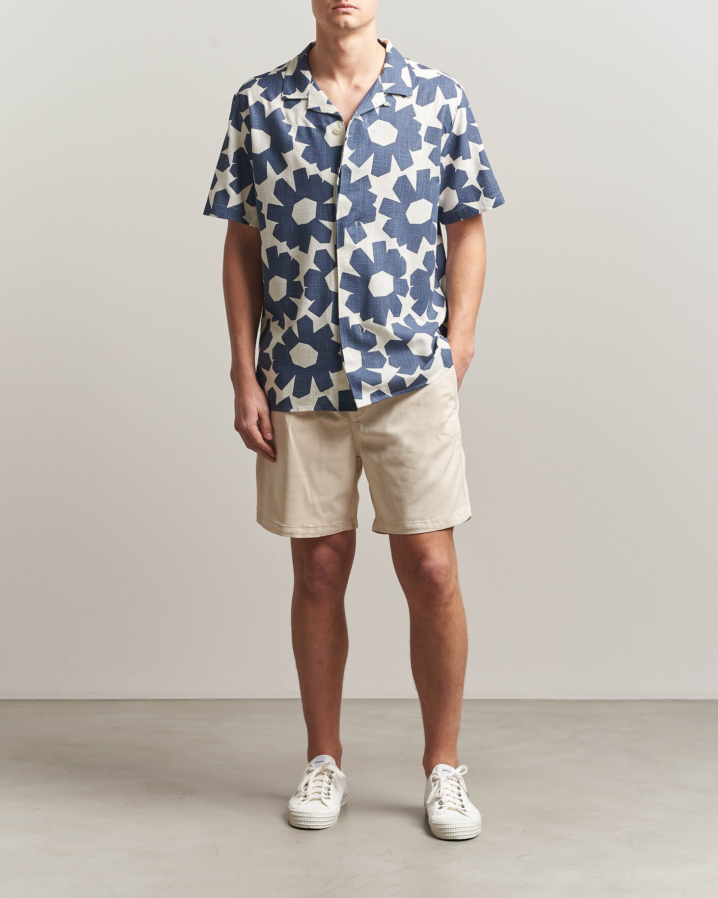 Heren | Overhemden | KnowledgeCotton Apparel | Printed Linen Mix Shirt Blue