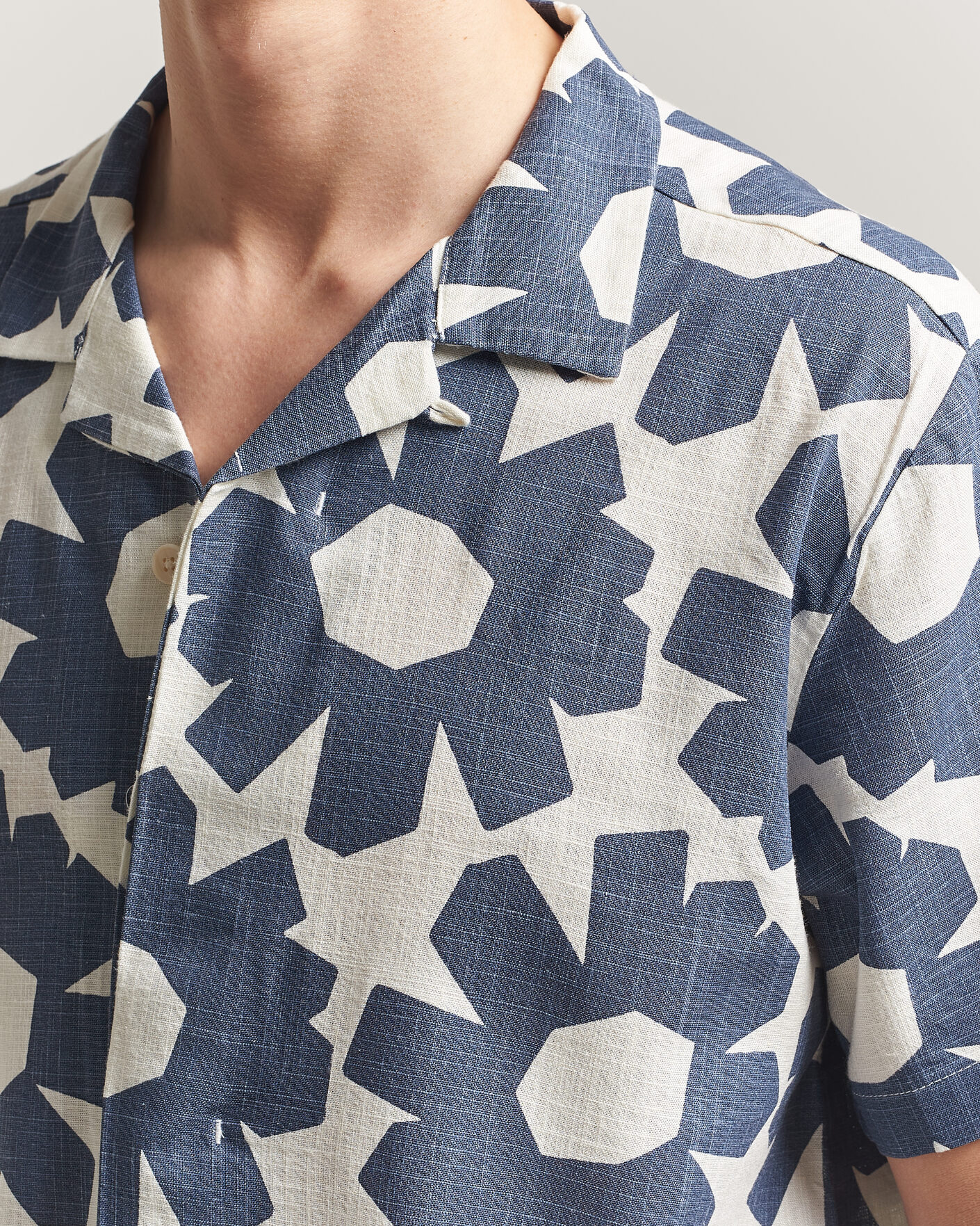 Heren | Overhemden | KnowledgeCotton Apparel | Printed Linen Mix Shirt Blue