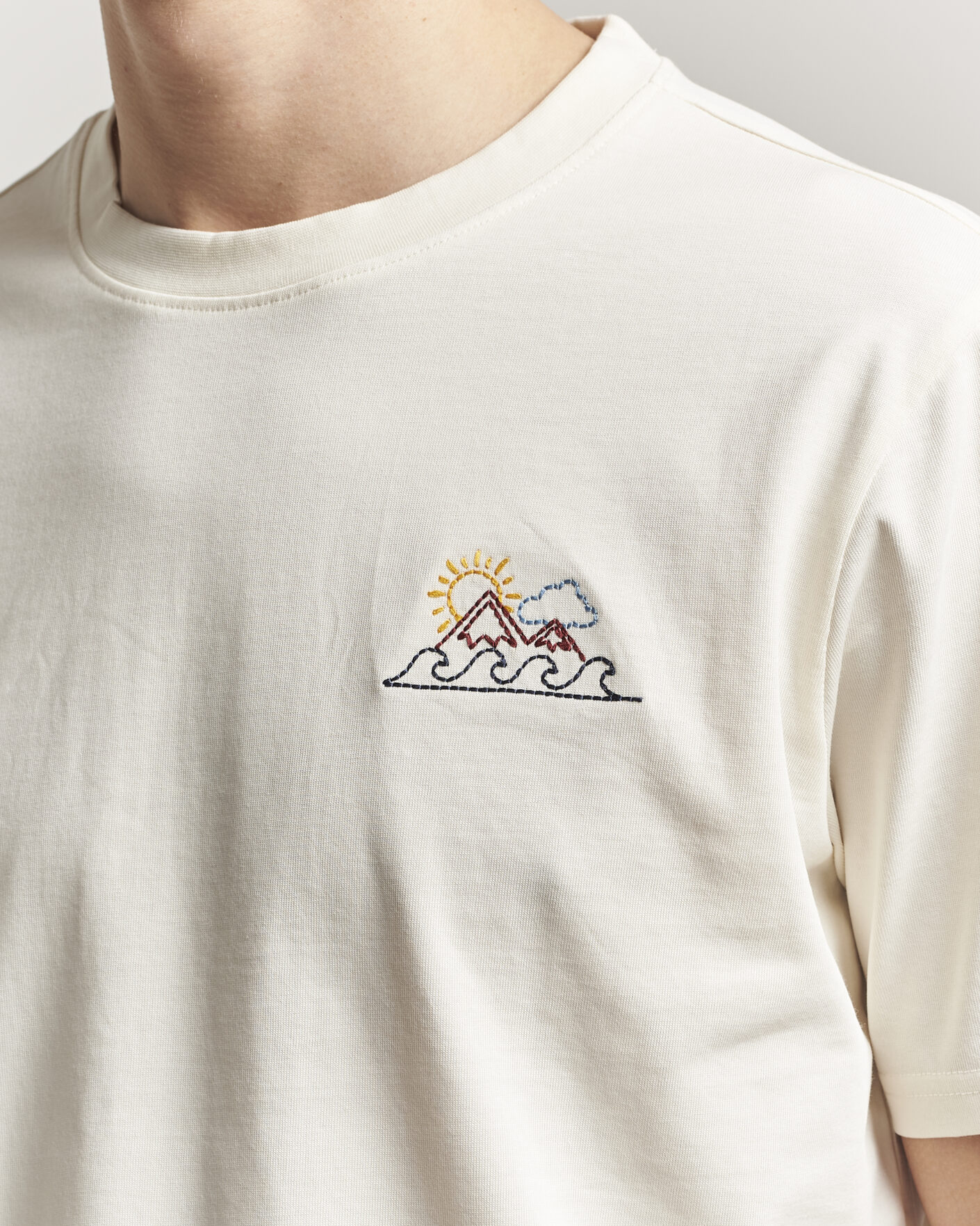 Heren | T-shirts | KnowledgeCotton Apparel | Chest Print T-Shirt Egret