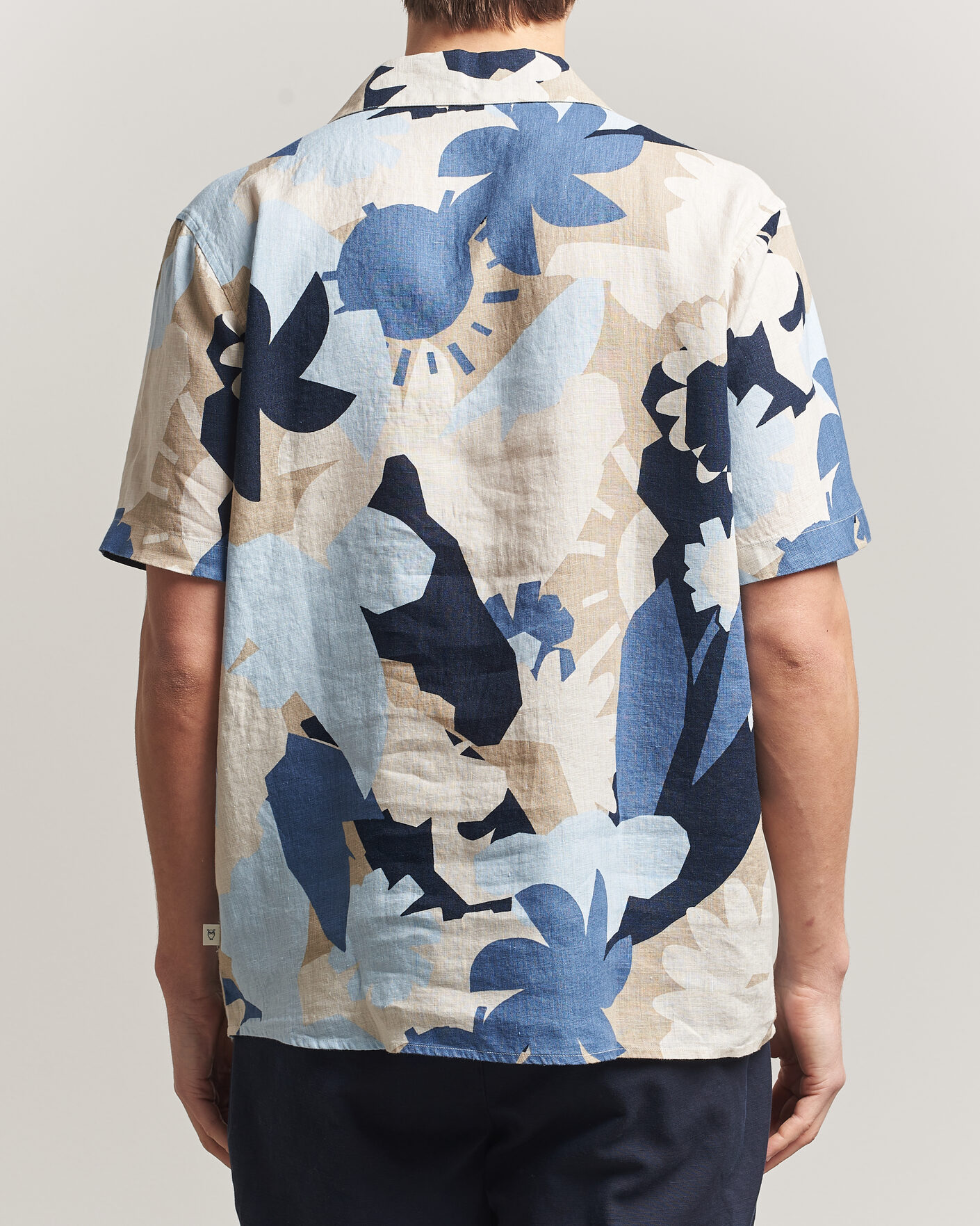 Heren | Overhemden | KnowledgeCotton Apparel | Relaxed Printed Linen Short Sleeve Shirt Blue