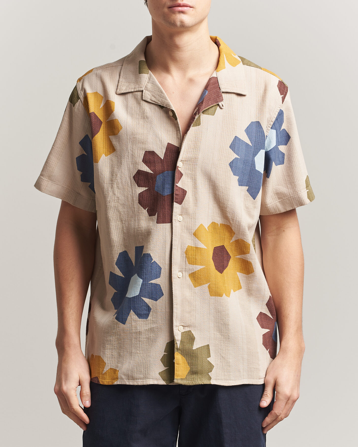 Heren | Overhemden | KnowledgeCotton Apparel | Relaxed Printed Cotton Short Sleeve Shirt Multi
