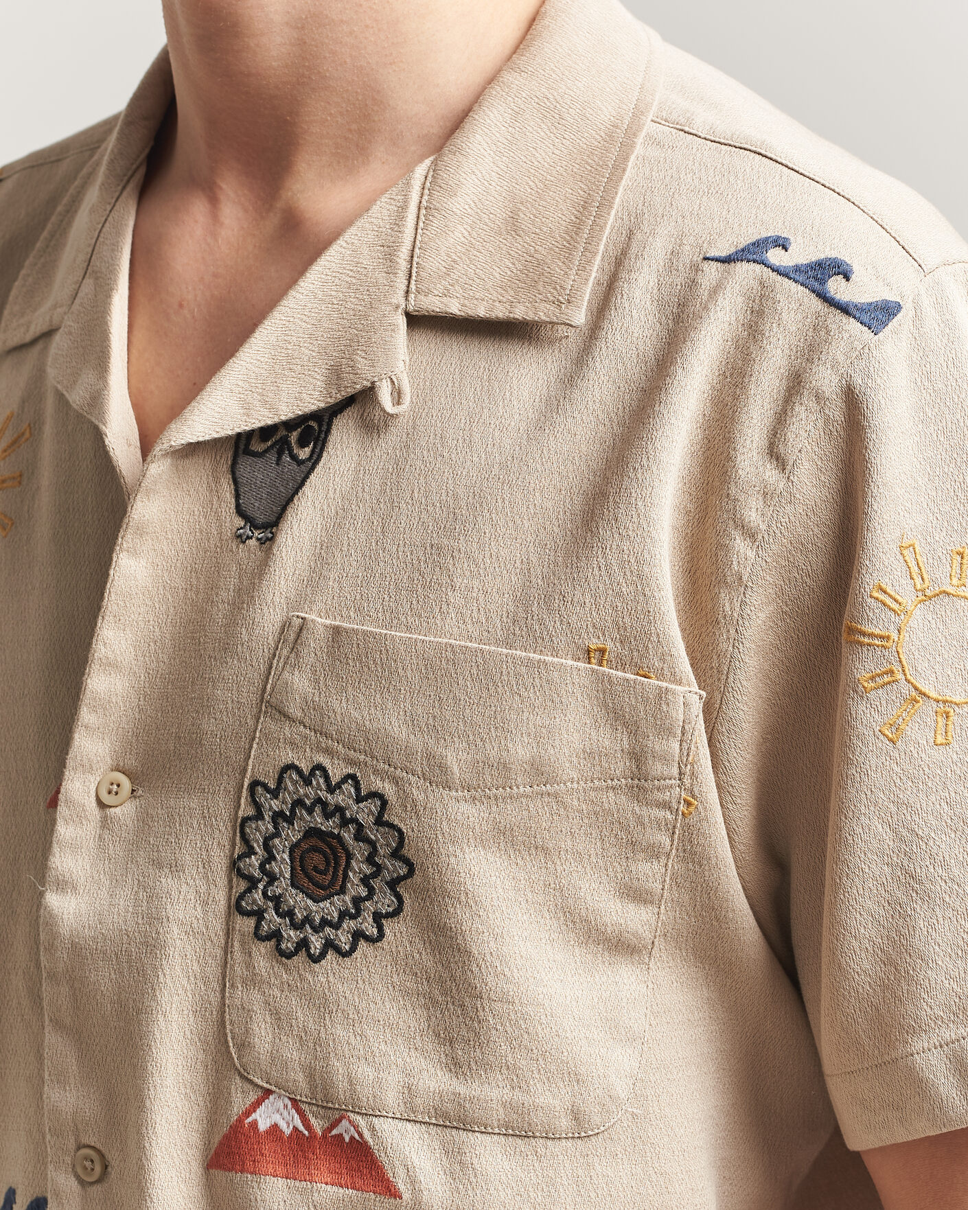 Heren | Overhemden | KnowledgeCotton Apparel | Relaxed Embroidery Shirt Light Feather Grey