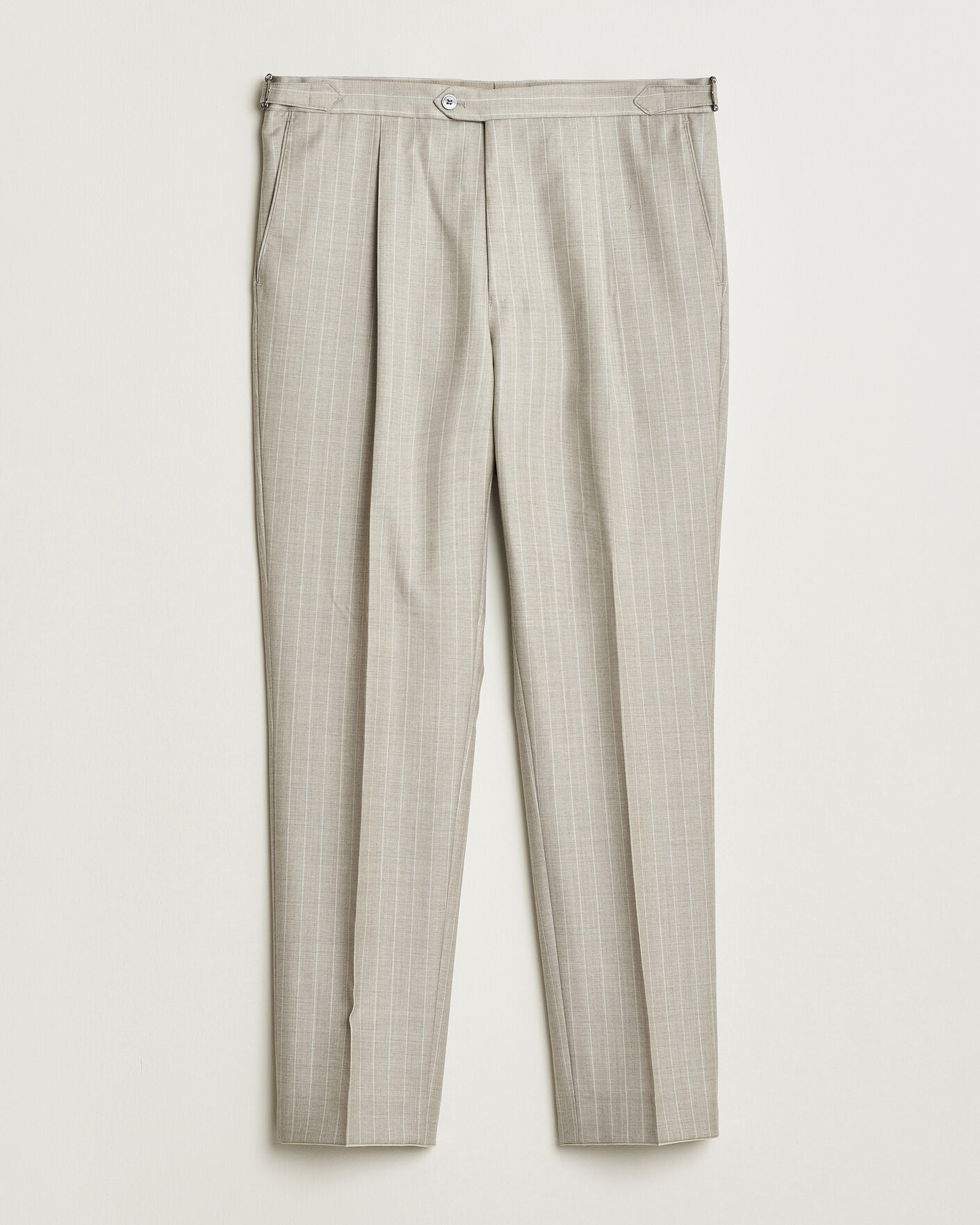 Heren | Broeken | Oscar Jacobson | Delon Striped Wool Trousers Beige