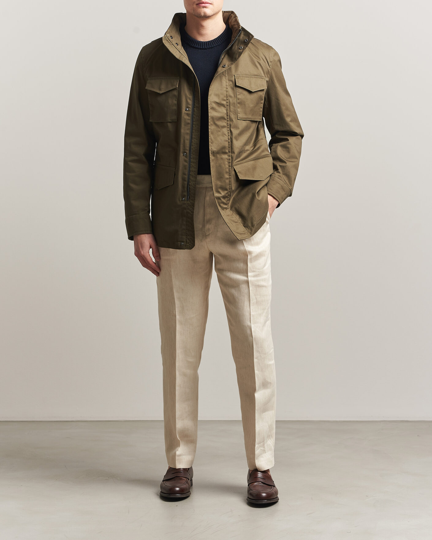 Heren | Jassen | Oscar Jacobson | M65 Coated Cotton Field Jacket Olive
